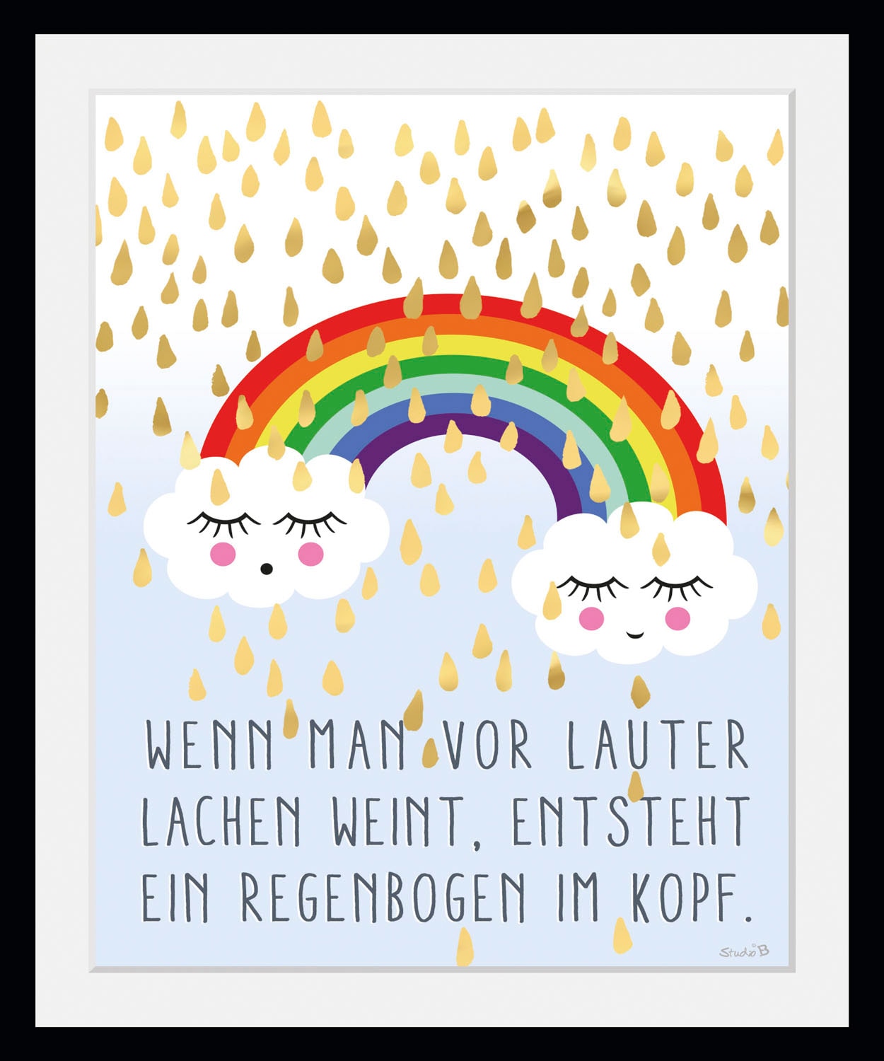 queence Bild »Regenbogen im Kopf«, Wolken-Himmel-Regenbogen-Motivationsbilder-Sprüche & Texte-Gesicht, (1 St.), HD Premium Poster-Druck inkl. Holzrahmen