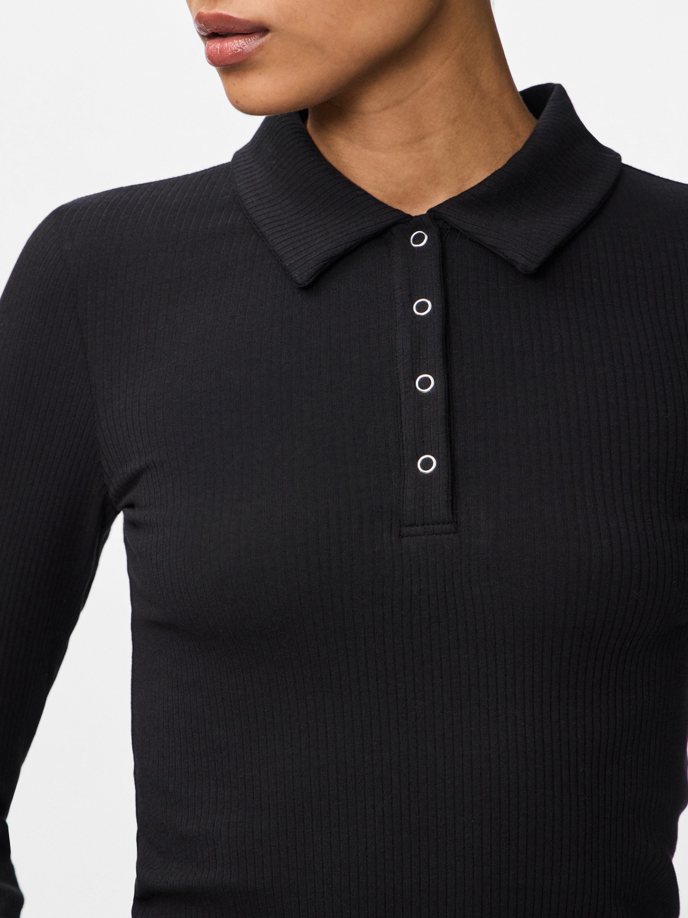 pieces Langarm-Poloshirt »PCKITTE LS POLO TOP JRS NOOS« mit gerippter Struktur