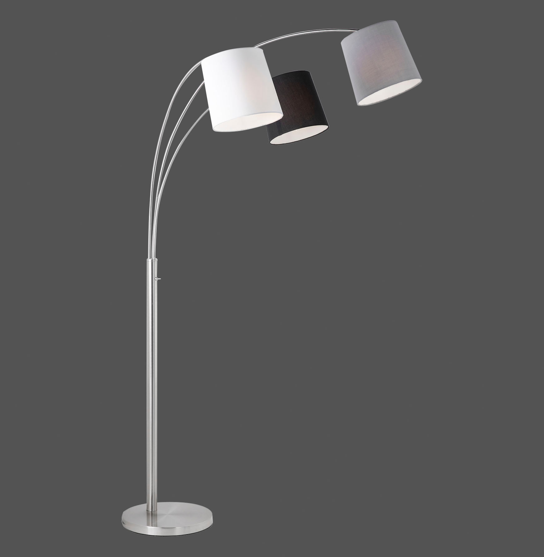 JUST LIGHT Stehlampe »MELVIN«, 3 flammig-flammig, weiß, grau, schwarz,  Kippschalter an der Stehleuchte, Metall u. Stoff auf Raten bestellen