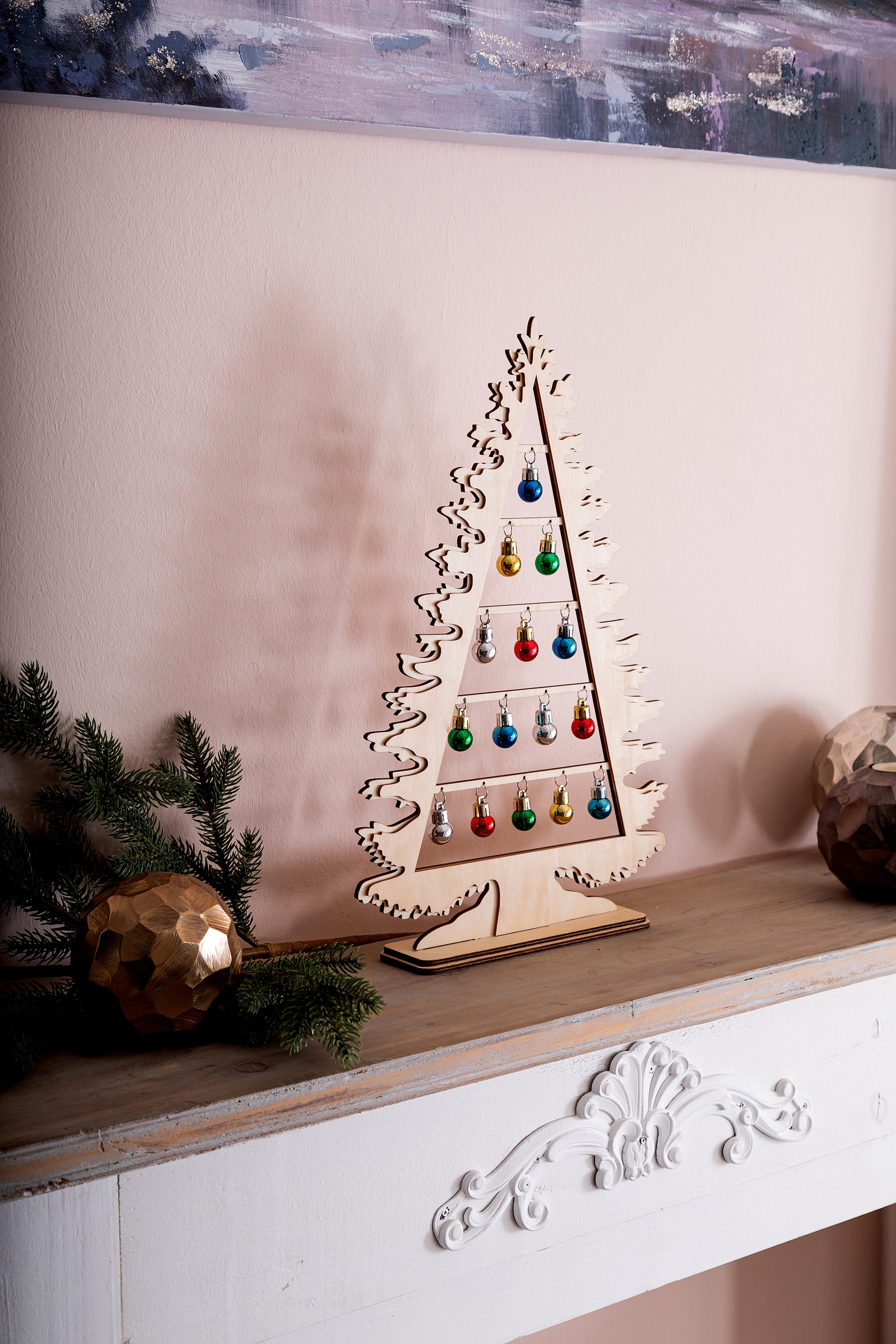 Myflair Möbel & Accessoires Dekobaum »Weihnachtsdeko«, geschmückt mit  Weihnachtskugeln, aus Holz, Höhe ca. 45 cm auf Raten bestellen
