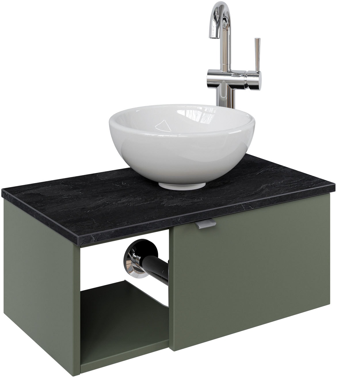 Saphir Waschtisch »Serie 6915 Waschschale mit Unterschrank für Gästebad, Gäste WC«, 61 cm mit Keramik-Aufsatzbecken, 1 Tür und 1 Fach