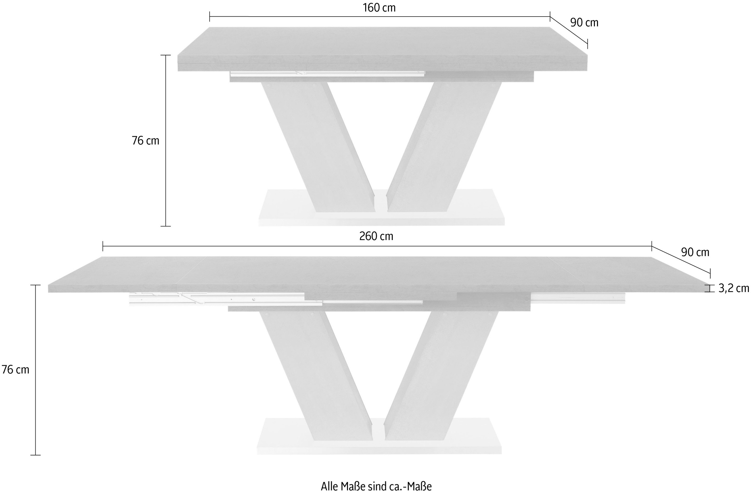 Mäusbacher Esstisch »Komfort D«, mit cm graphit V-Gestell auf Breite kaufen Rechnung mit Auszugsfunktion, in und 160-260