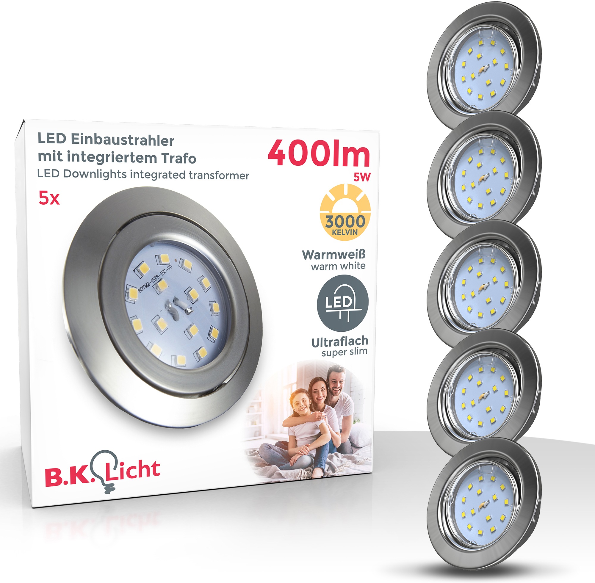 B.K.Licht LED Einbauleuchte, 5 5x ultra flach, LED inkl. flammig-flammig, bestellen 5W online schwenkbar 3000K, Einbauspots, 400LM