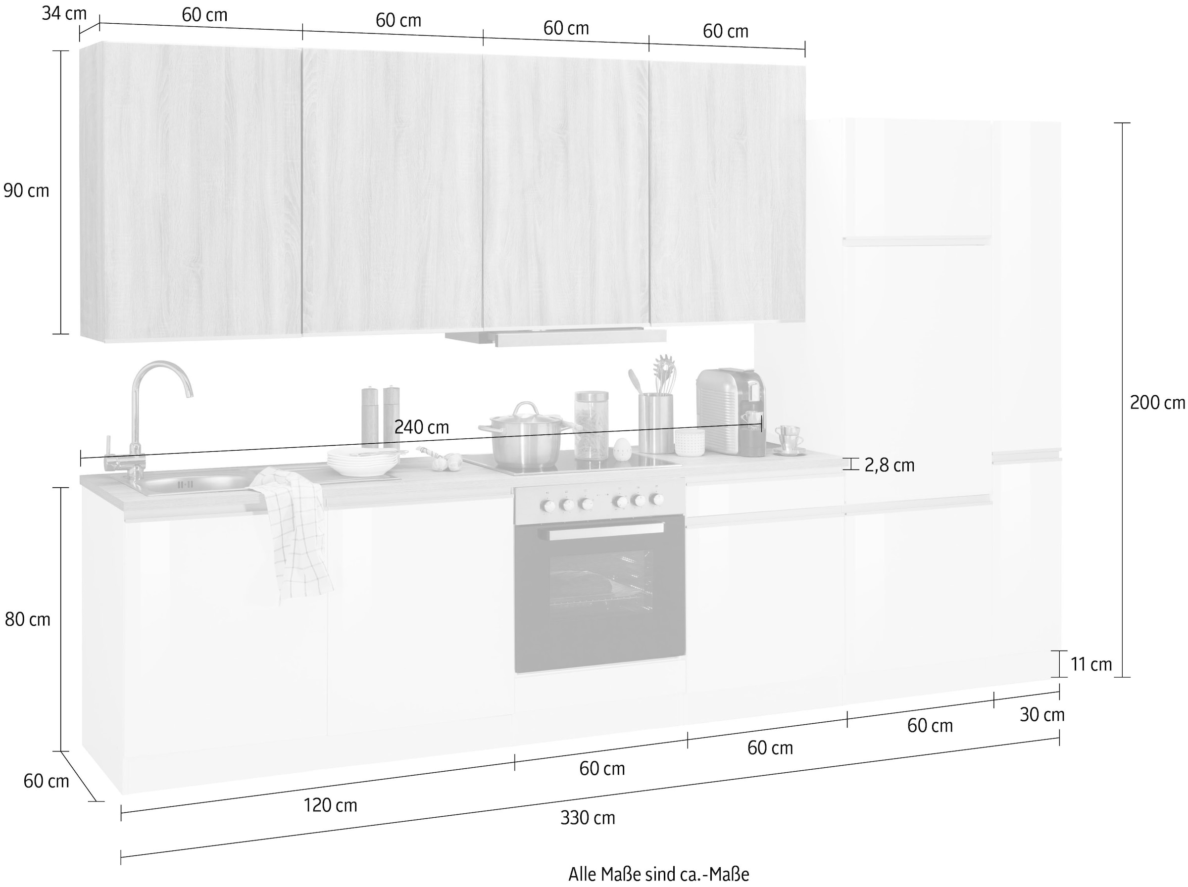 KOCHSTATION Küchenzeile »KS-Ohio«, mit E-Geräten, Breite 330 cm