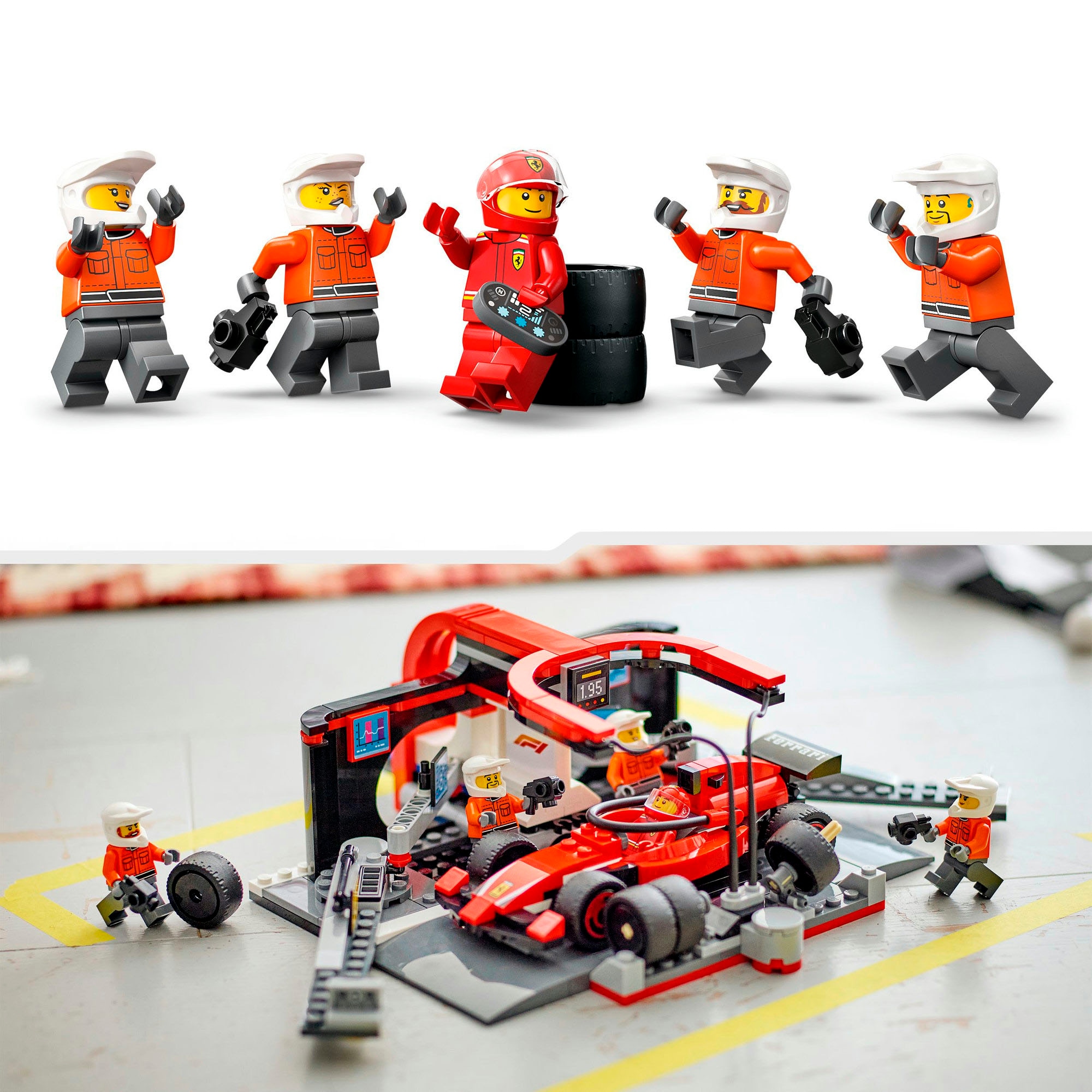 LEGO® Konstruktionsspielsteine »F1® Boxenstopp mit Boxencrew und Ferrari Flitzer (60443), LEGO City«, (322 St.), LEGO City; Made in Europe