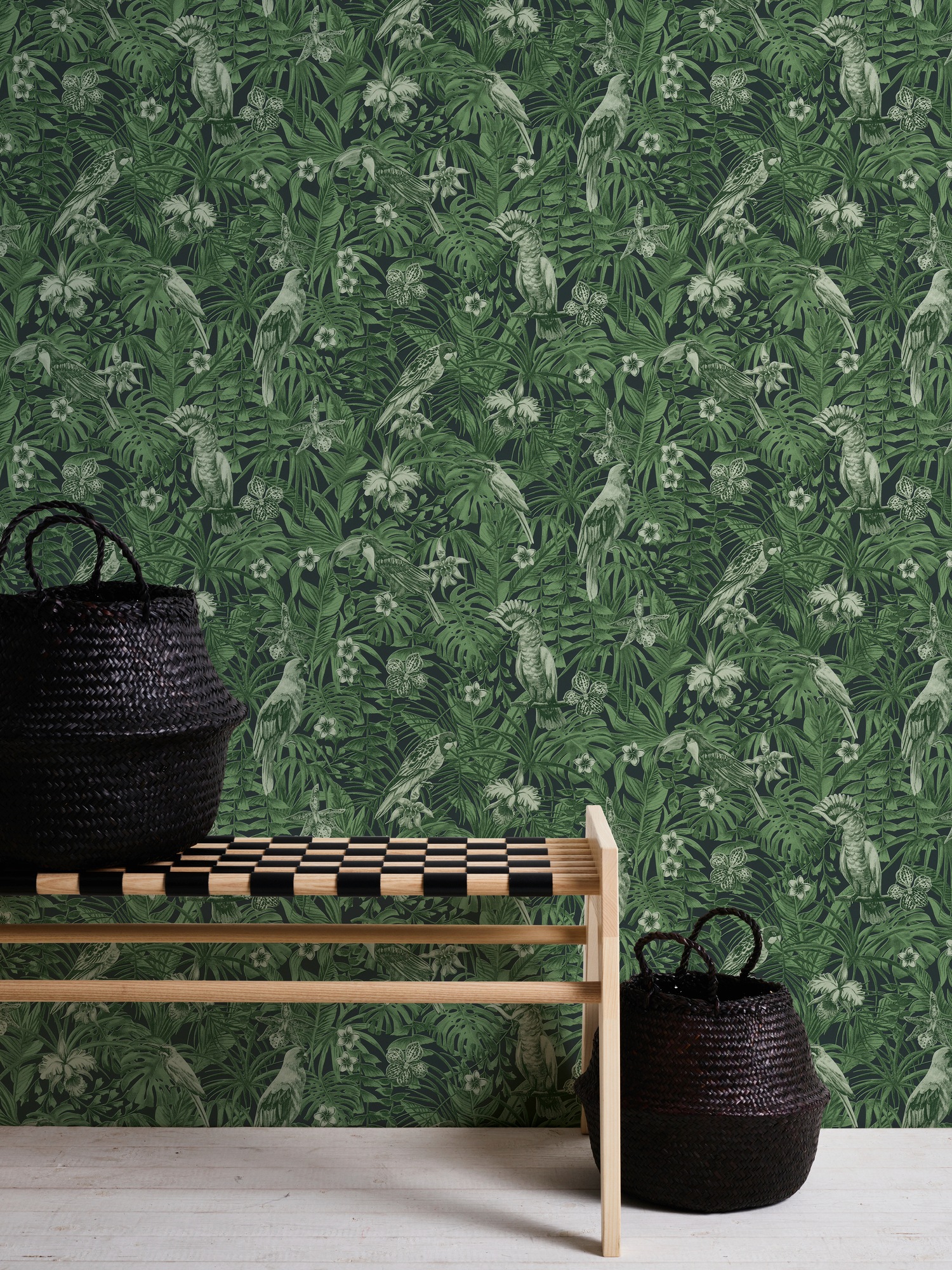 A.S. Création Vliestapete »Greenery mit Palmenprint in Dschungel Optik«, floral-botanisch-Wald, Vogeltapete Tapete Dschungel Tapeten Wohnzimmer Schlafzimmer Küche