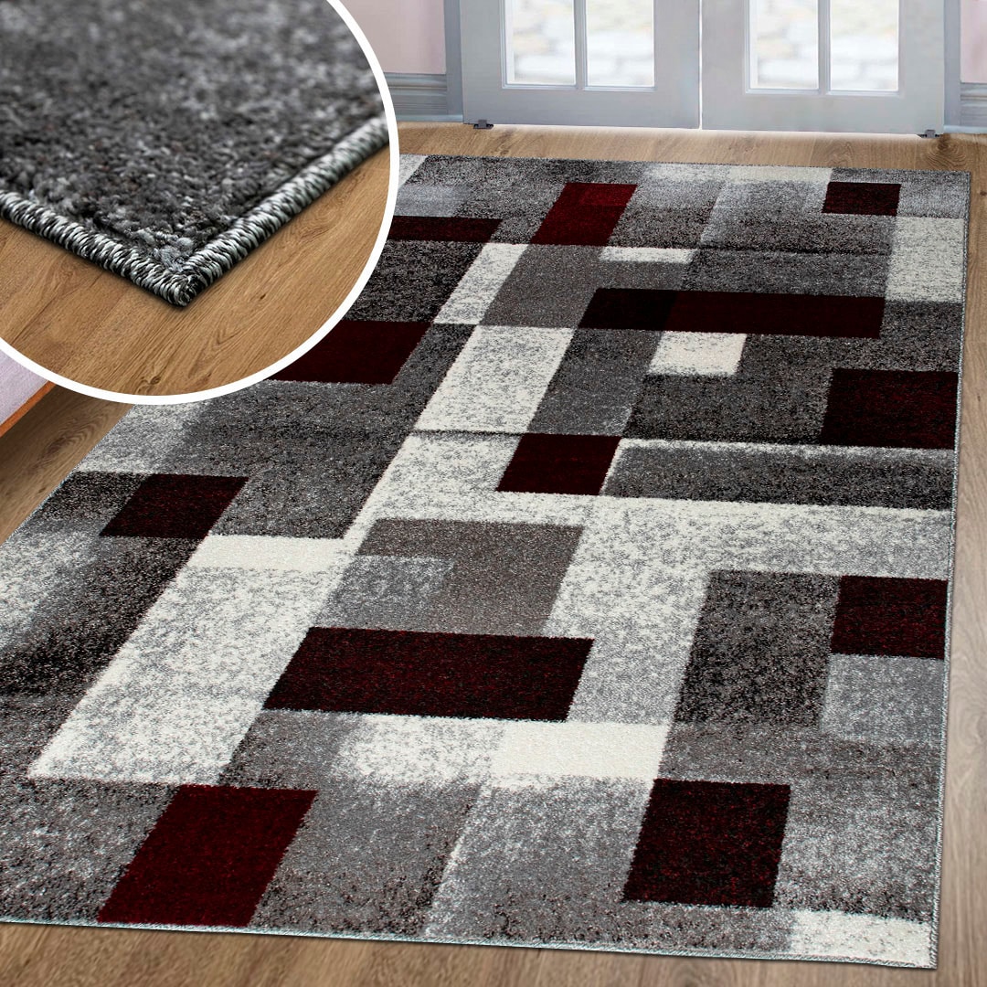 my home Teppich »Corine«, rechteckig, 9 mm Höhe, mit besonders weichem Flor, Kurzflor, modernes Karo-Design, grafisch