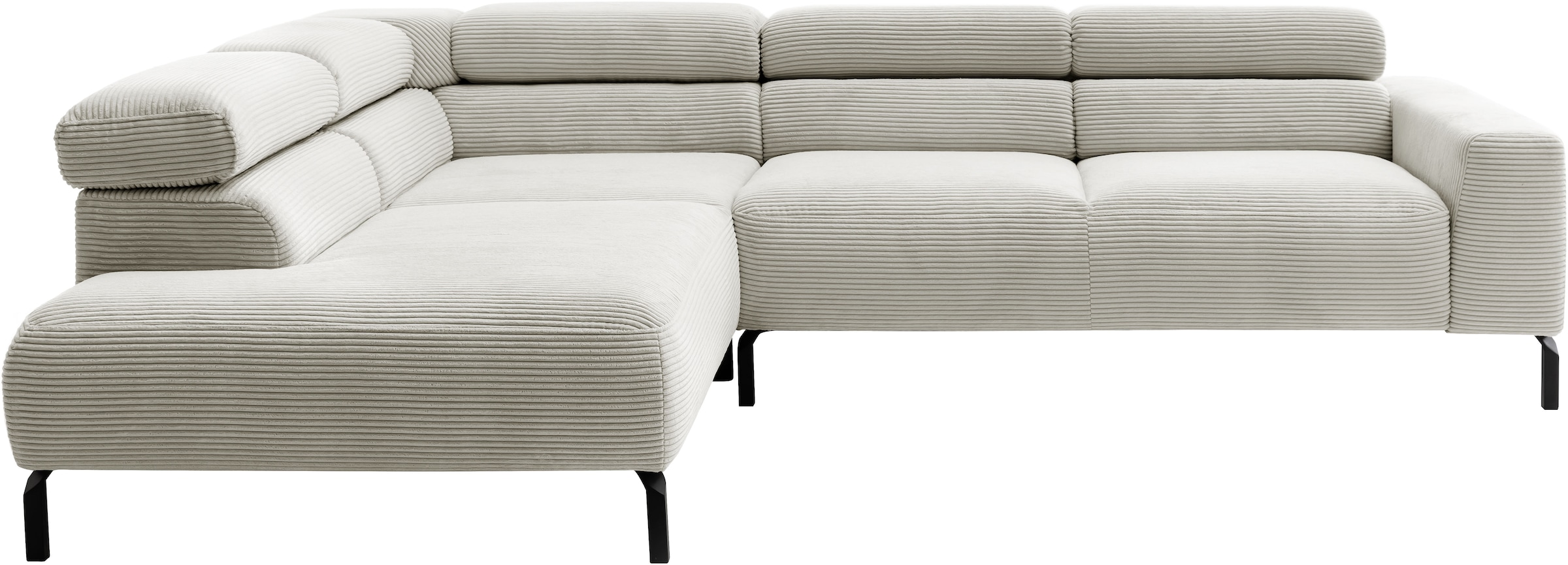 PLACES OF STYLE Ecksofa »Antonelli, L-Form,  inkl. Kopfteilverstellung, Breite 276 cm« ohne Sitztiefenverstellung, in Cord, hellgrau