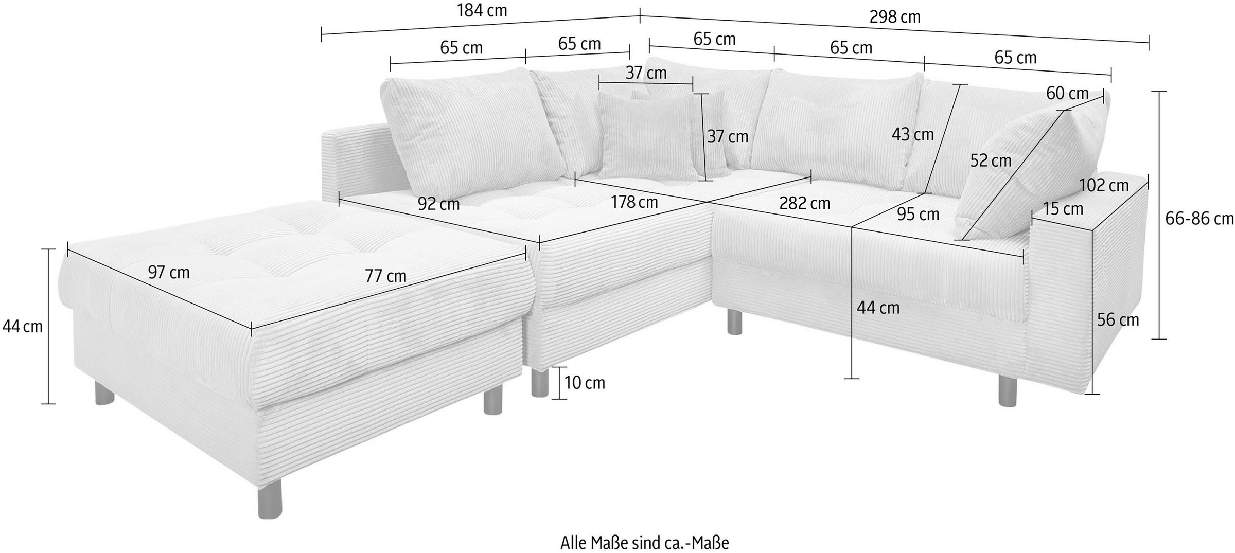 OTTO home Ecksofa »Antonia L-Form, B: 215 cm« Ecksofa, Rückenkissen, ottomane beidseitig montierbar, Bonnelfederkern