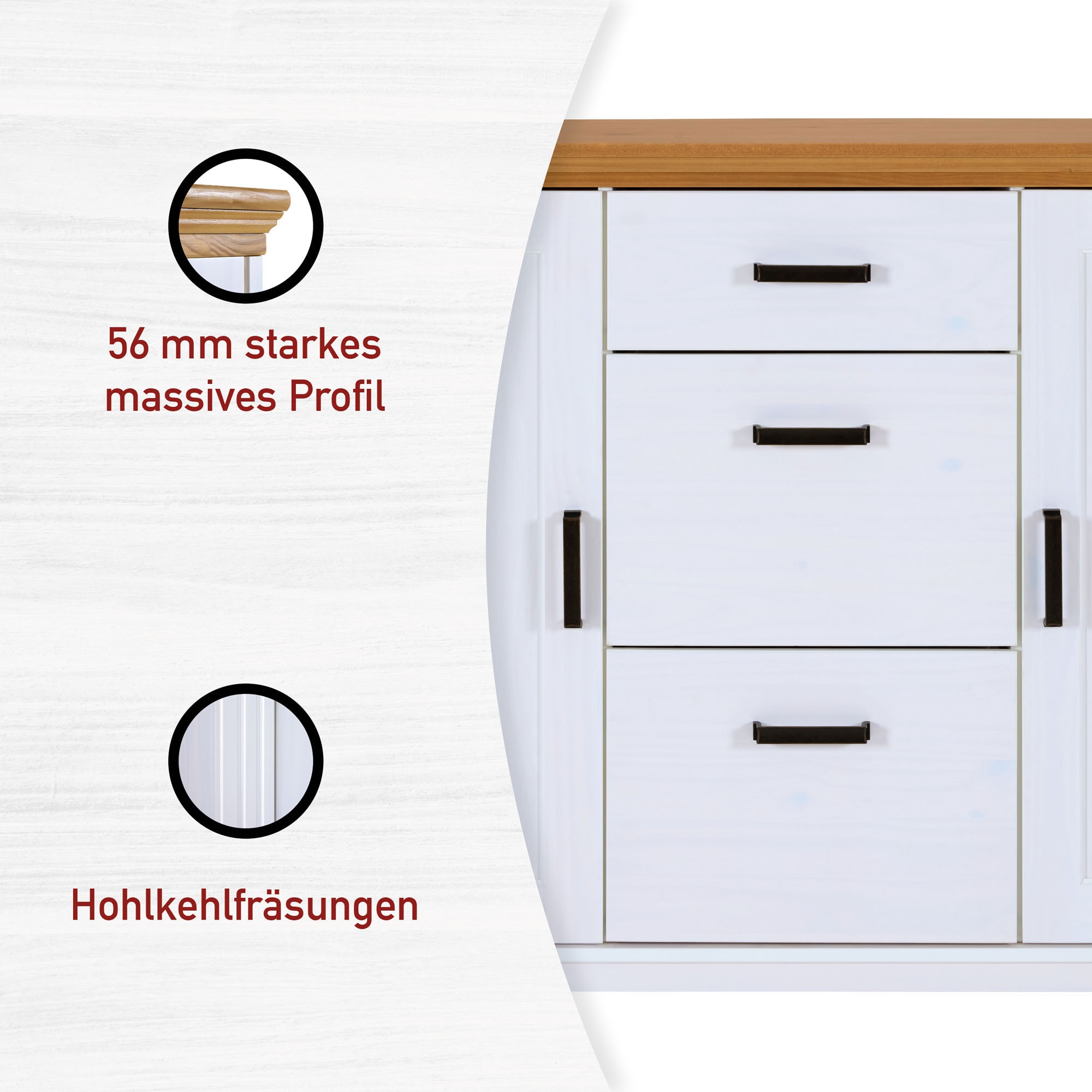 Inter Link Sideboard »Sideboard Maluno« 1 Stk. tlg. Kiefer Massiv, Soft-Close, Stauraum, BxTxH: ca. 166,4 x 48,3 x 104 cm