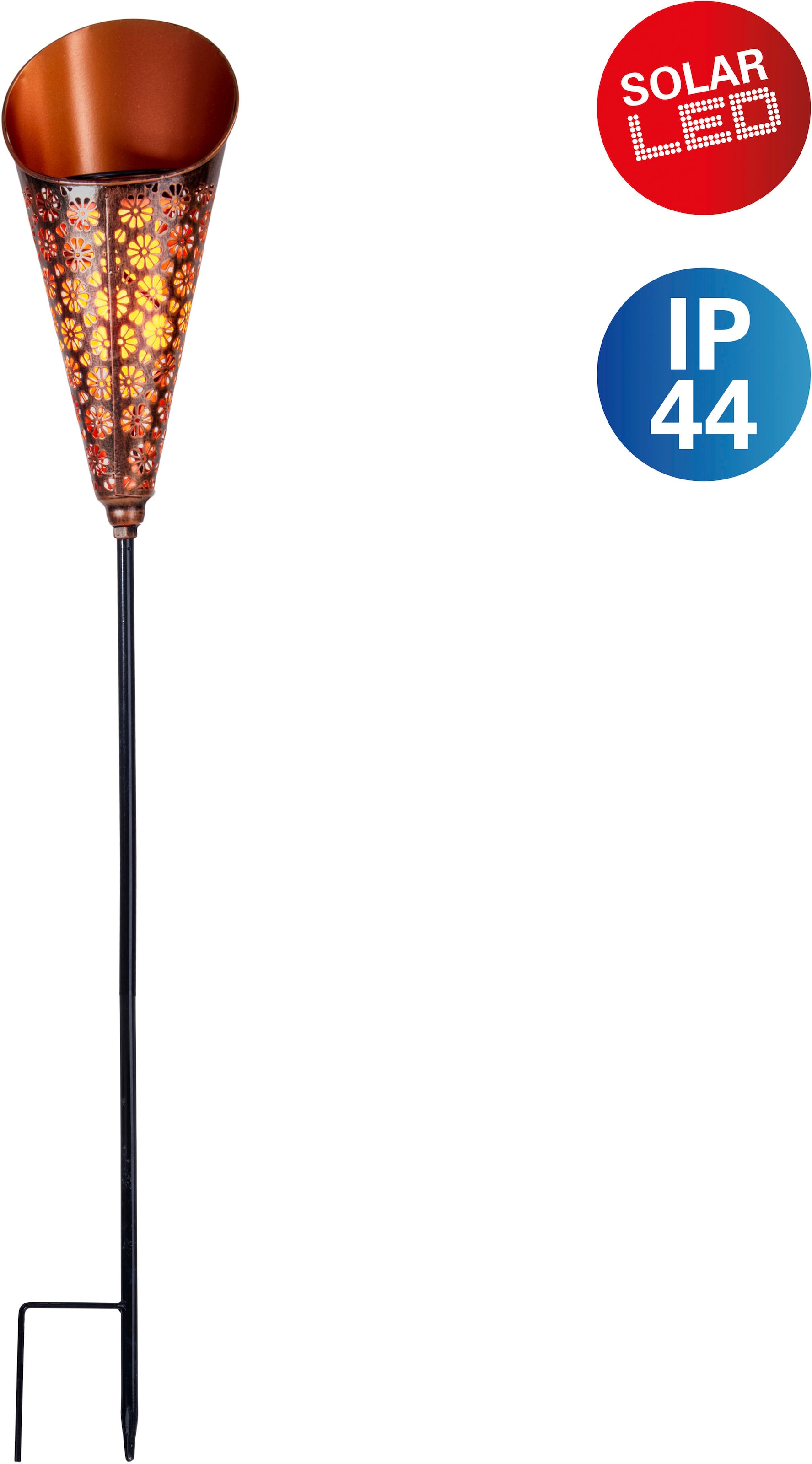 näve LED Solarleuchte »Torch«, 1 flammig, Flammeneffekt, kupferfarben, Trichterform, Blumenornamente, H:96cm