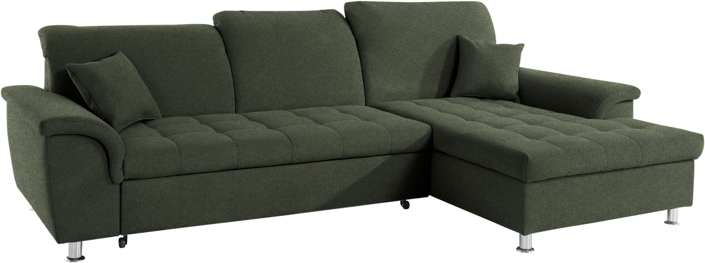 DOMO collection Ecksofa »Franzi, zeitlos und elegant, moderne Sitzheftung, L-Form«, wahlweise mit Kopfteilverstellung (dann Tiefe: 170 cm)