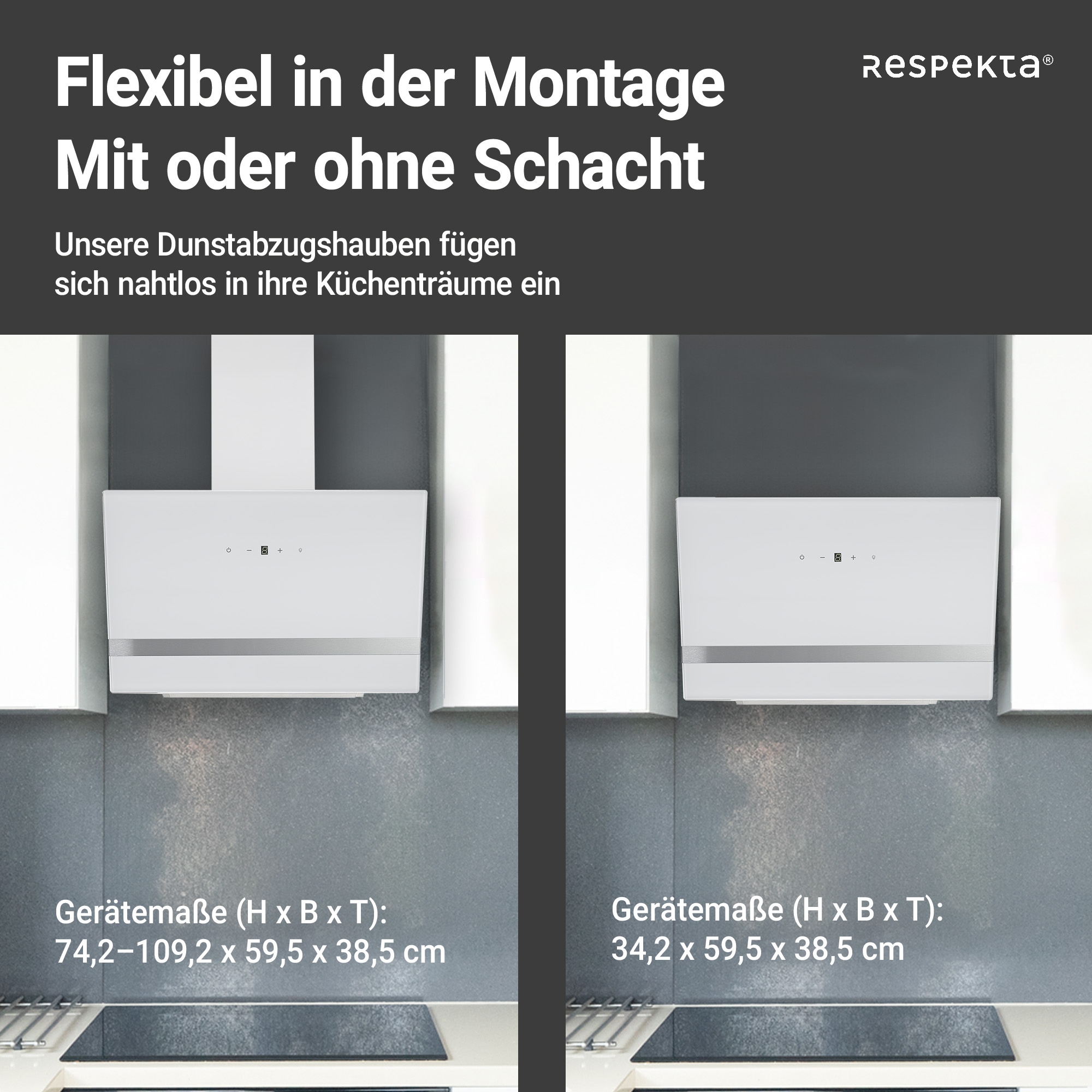 RESPEKTA Kopffreihaube »CH 24060 WAM«, 60 cm, 3 Leistungsstufen, LED-Beleuchtung, Ab- und Umluftfähig