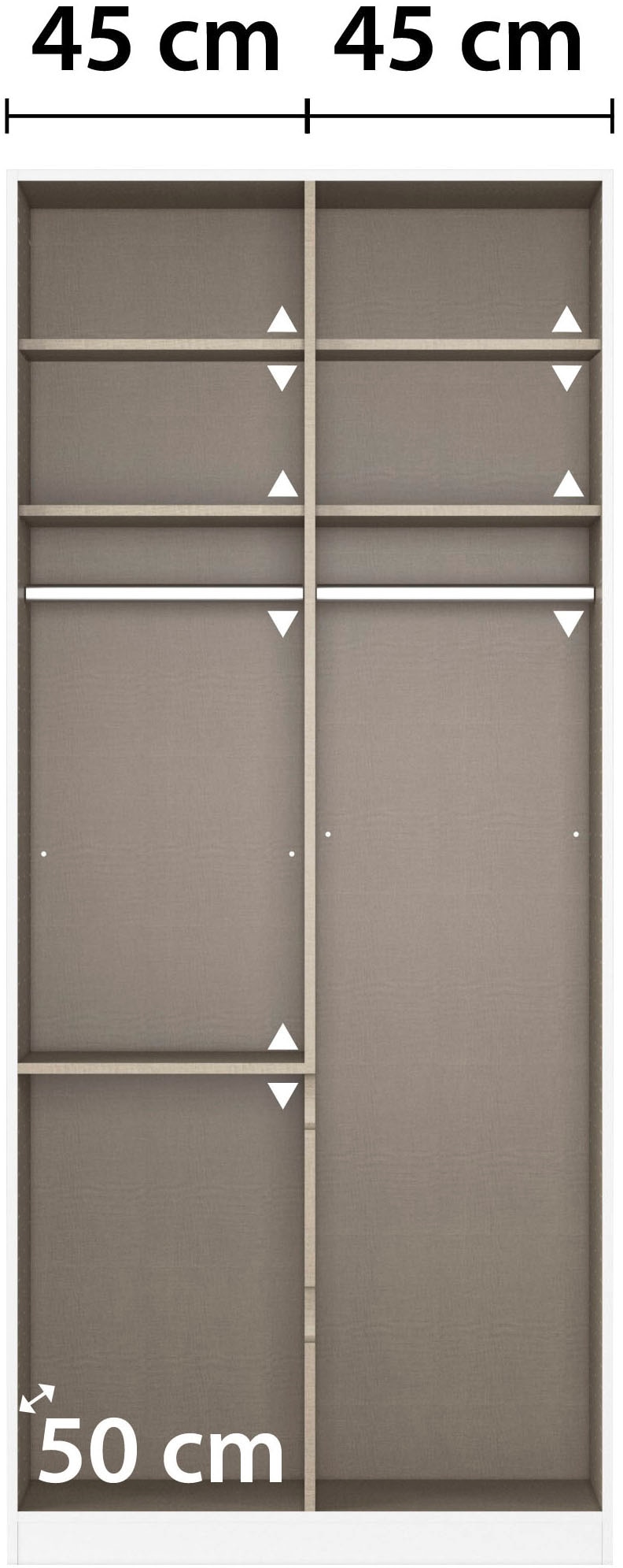 rauch Kleiderschrank »Schrank Garderobe MAINZ Breiten 91/136/181/226/271/315/360, Höhe 210cm« 3 verschiedene Ausstattungen BASIC/CLASSIC/PREMIUM (inkl. SOFT-CLOSE),  grifflose Front, Außentüren mit Push-to-Open Funktion MADE IN GERMANY