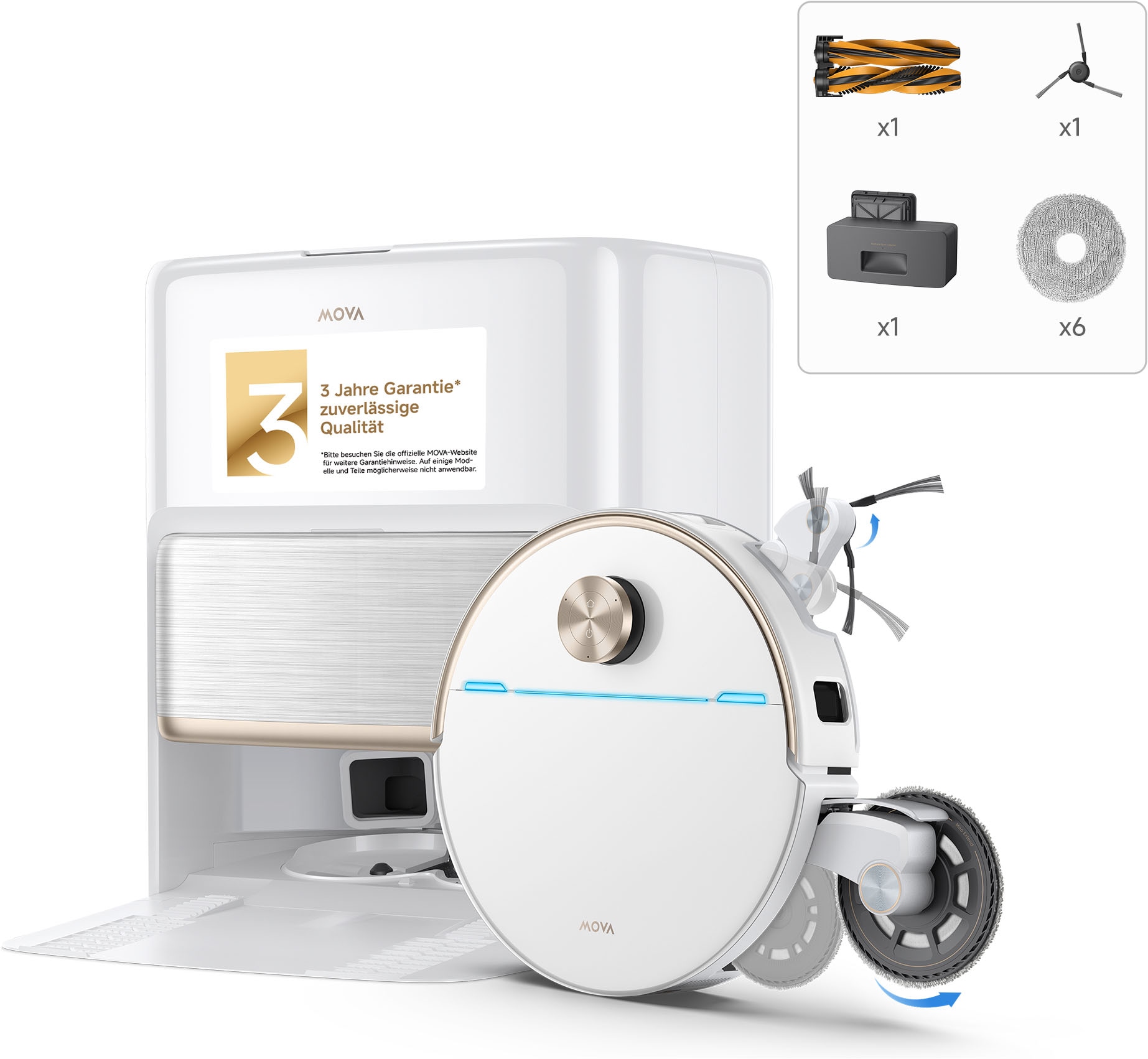 Mova Saugroboter »V70 Ultra Complete, MaxiReachX-Doppelverlängerung« 40.000 Pa Saugkraft, 15N Abwärtsdruck & 300 U/min Wischen