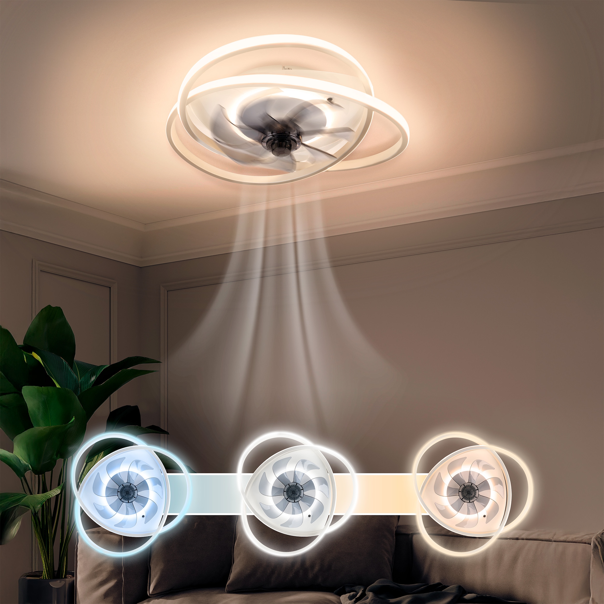 OTTO home LED Deckenleuchte »Lunnee Deckenventilator« LED-Modul 1 Stk. warmweiß - kaltweiß Ventilator, Dimmbar per IR-Fernbedienung, CCT, Memory, Nachtlicht