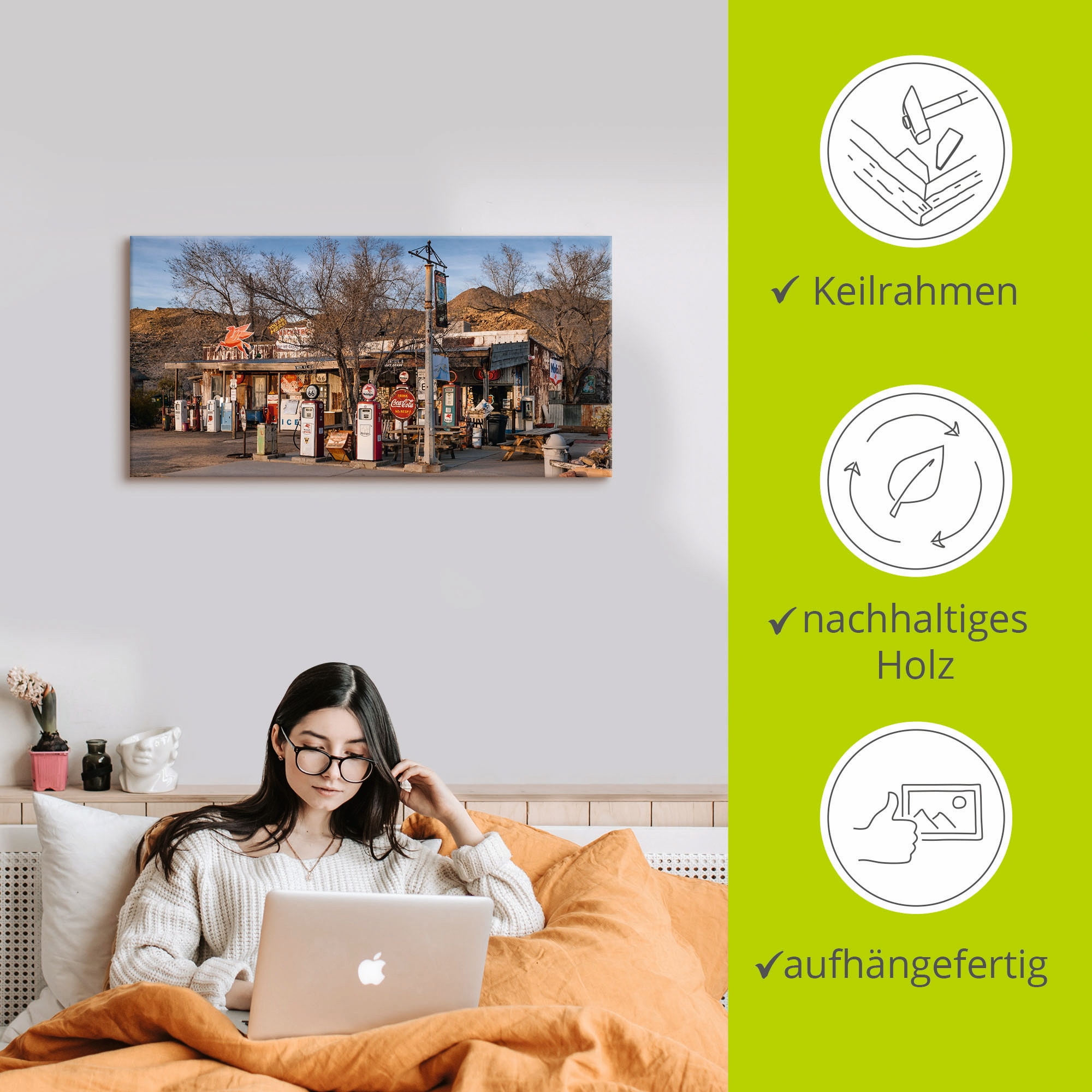 Artland Wandbild »Tankstelle an der Route 66 in Arizona« Gebäude 1 Stk. tlg. als Leinwandbild in verschied. Größen