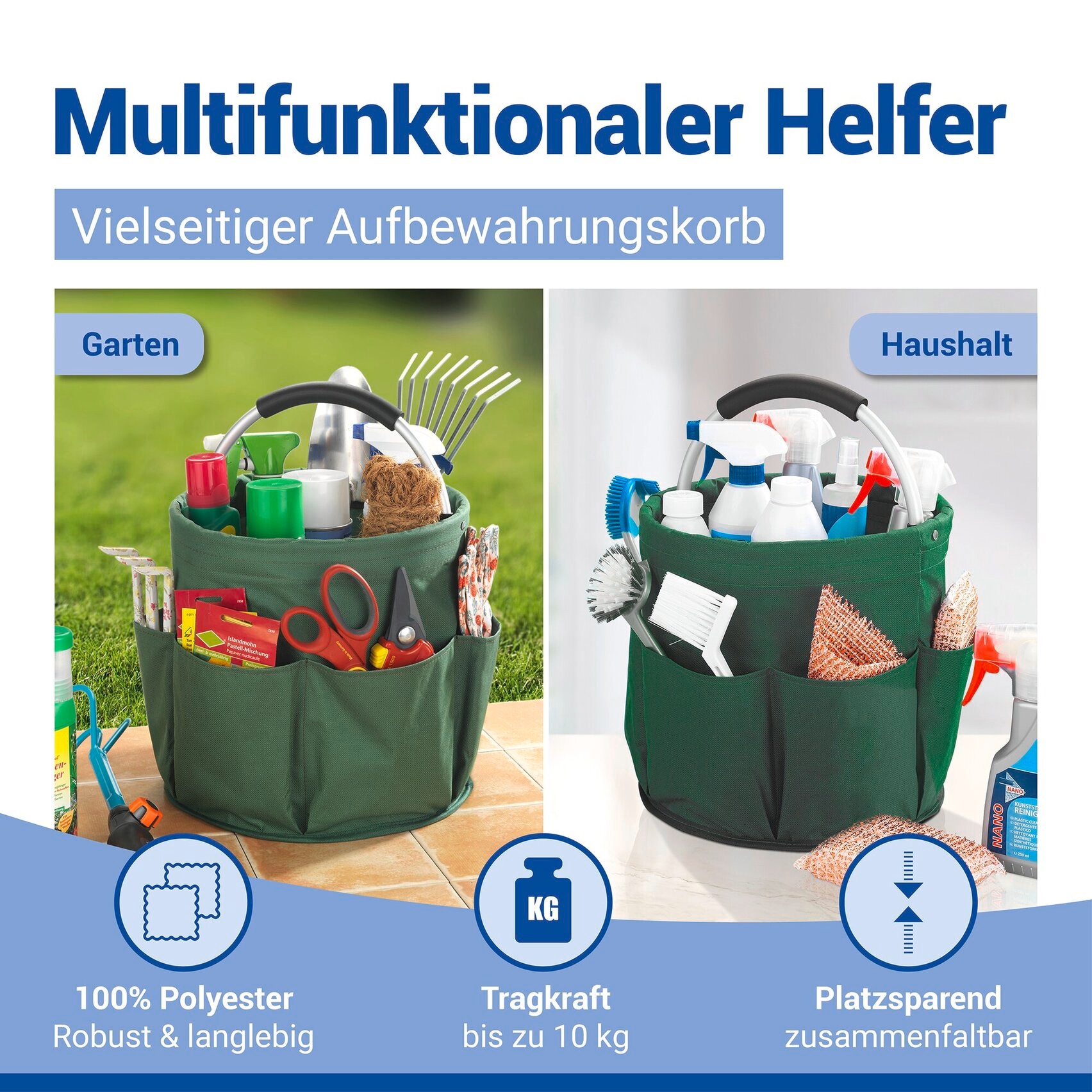 Maximex Organizer »Universal-Reinigungs-Caddy« mit 6 Außentaschen für Gartenwerkzeug, großes Hauptfach, faltbar, 16 l