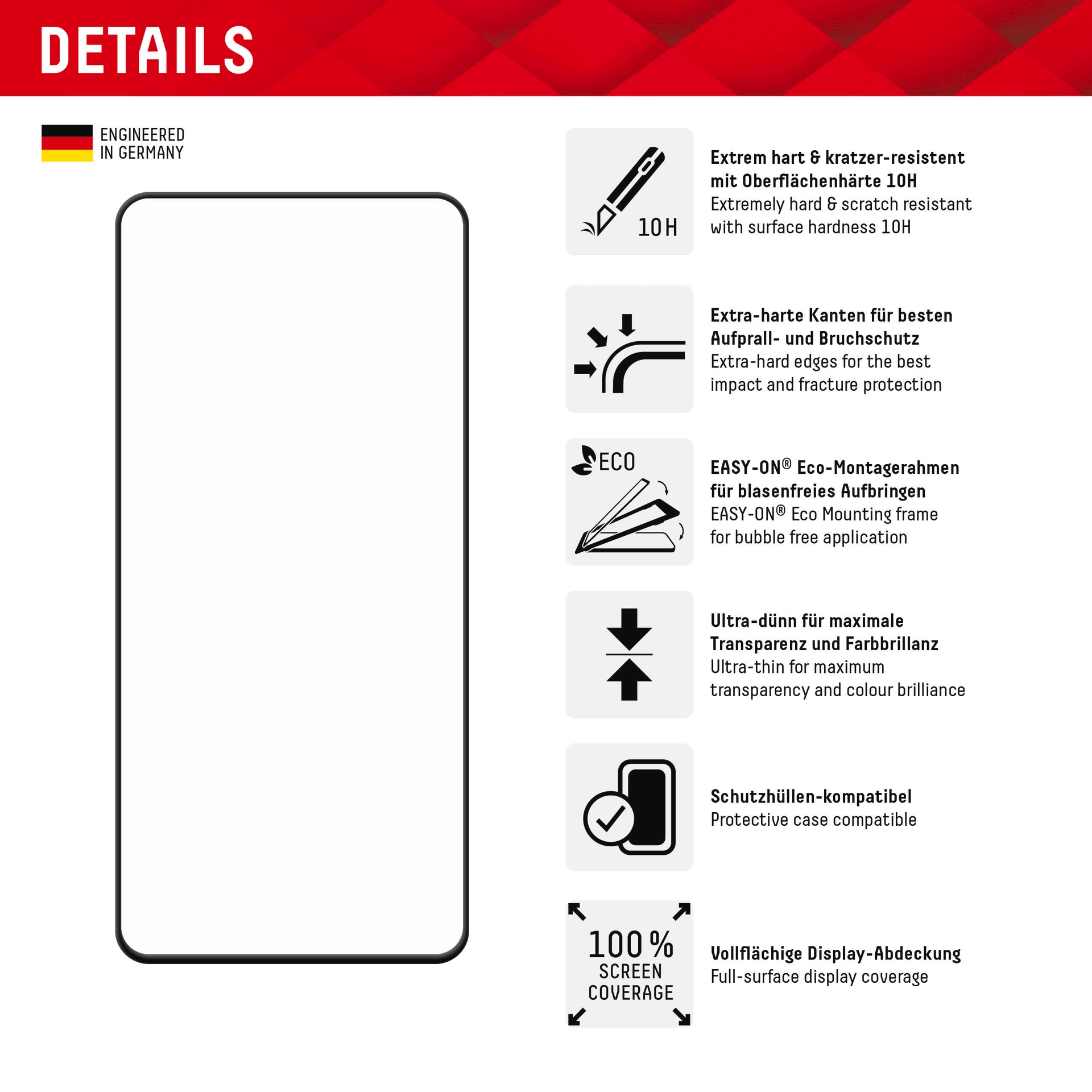 Displex Displayschutzglas »Real Glass Full Cover«, Displayschutzfolie, Schutzfolie, Bildschirmschutz, kratz- & stoßfest