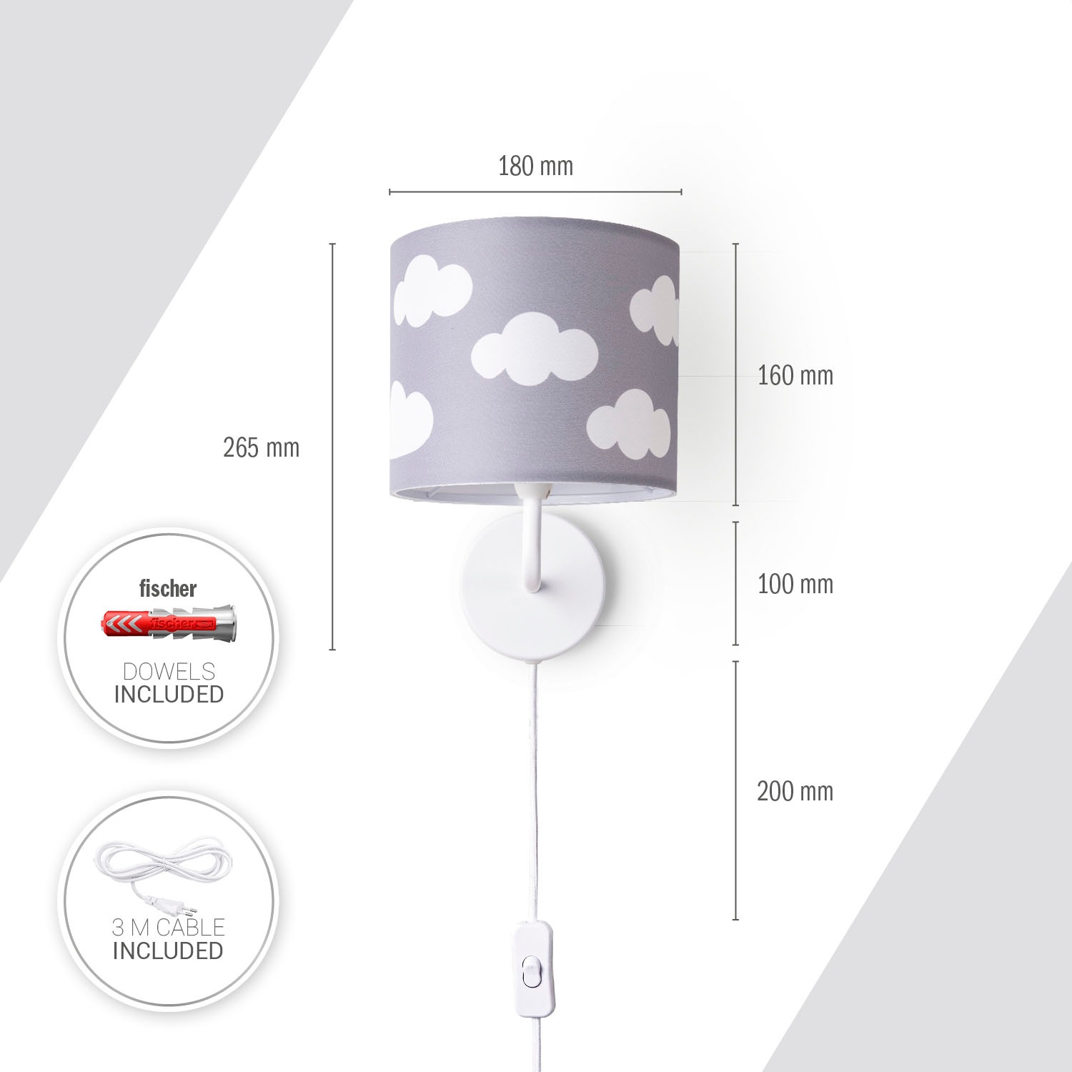 Paco Home Wandleuchte »Luca Cosmo«, Leuchtmittel E14 | ohne Leuchtmittel, Kinderzimmer Wandleuchte Kind Kinderlampe Wolken Himmel Mit Stecker