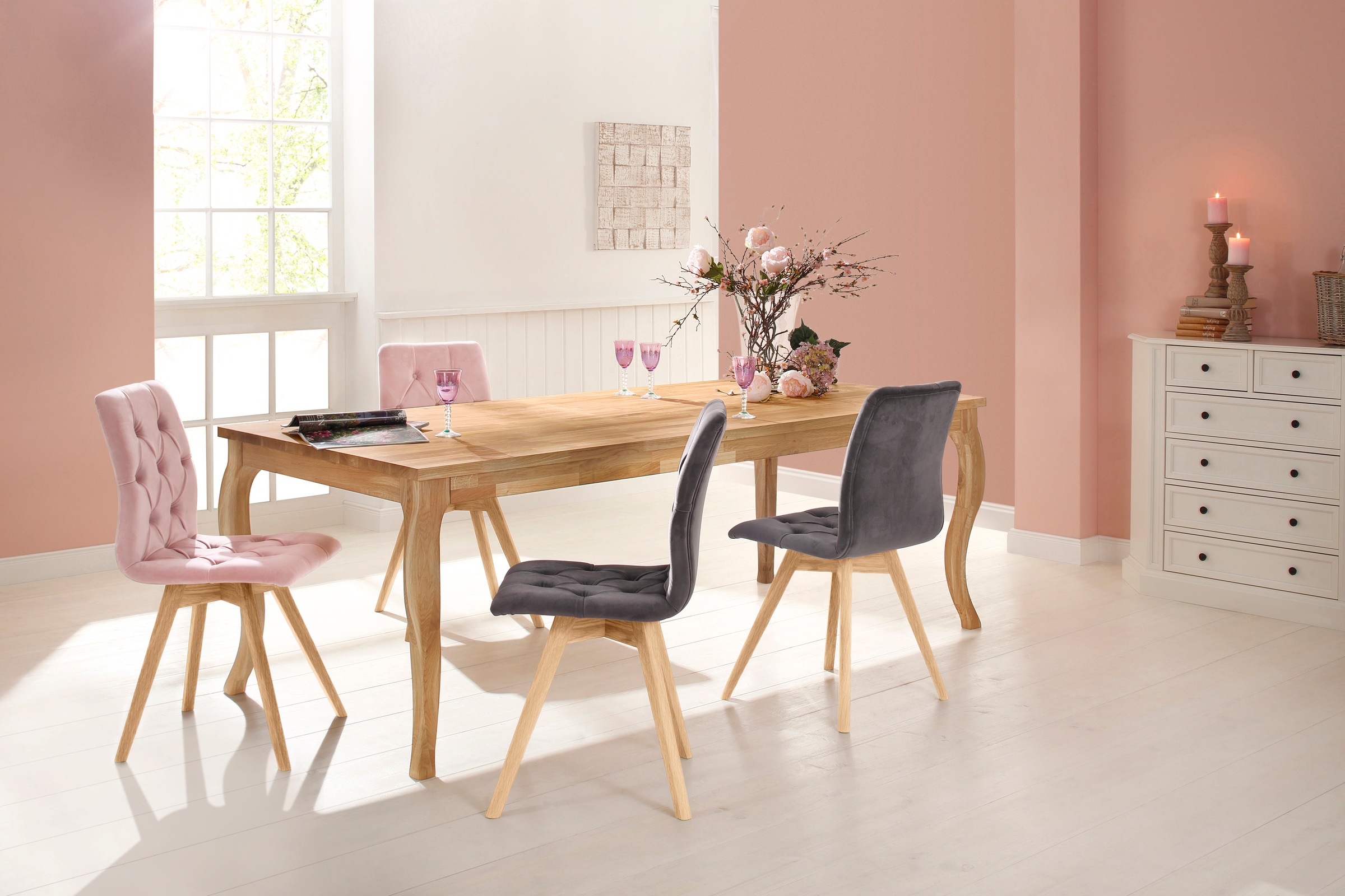 andas Esszimmerstuhl »Rania«, (Set), 6 St., Samtoptik, im 2er/4er/6er Set, Massivholzbeinen