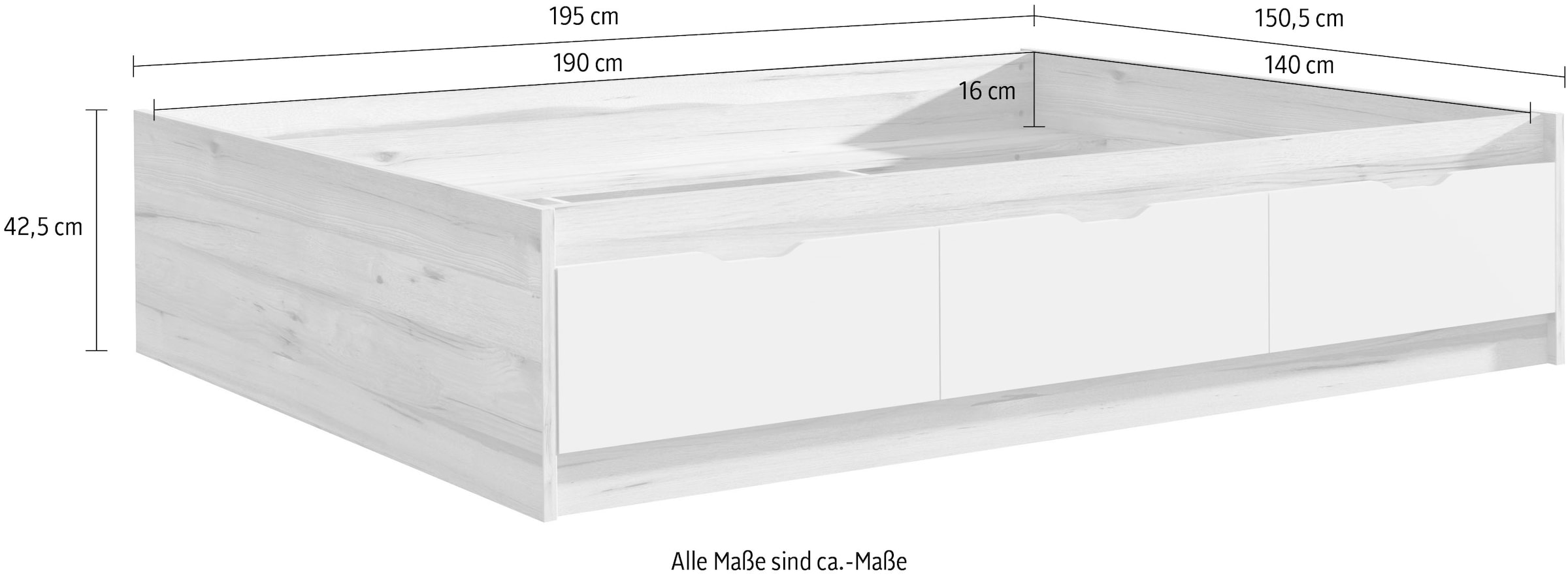 FORTE Stauraumbett »Vankka, viel Stauraum, skandinavisches Design«, mit 3 Schubladen, weitere Produkte zur Serie erhältlich