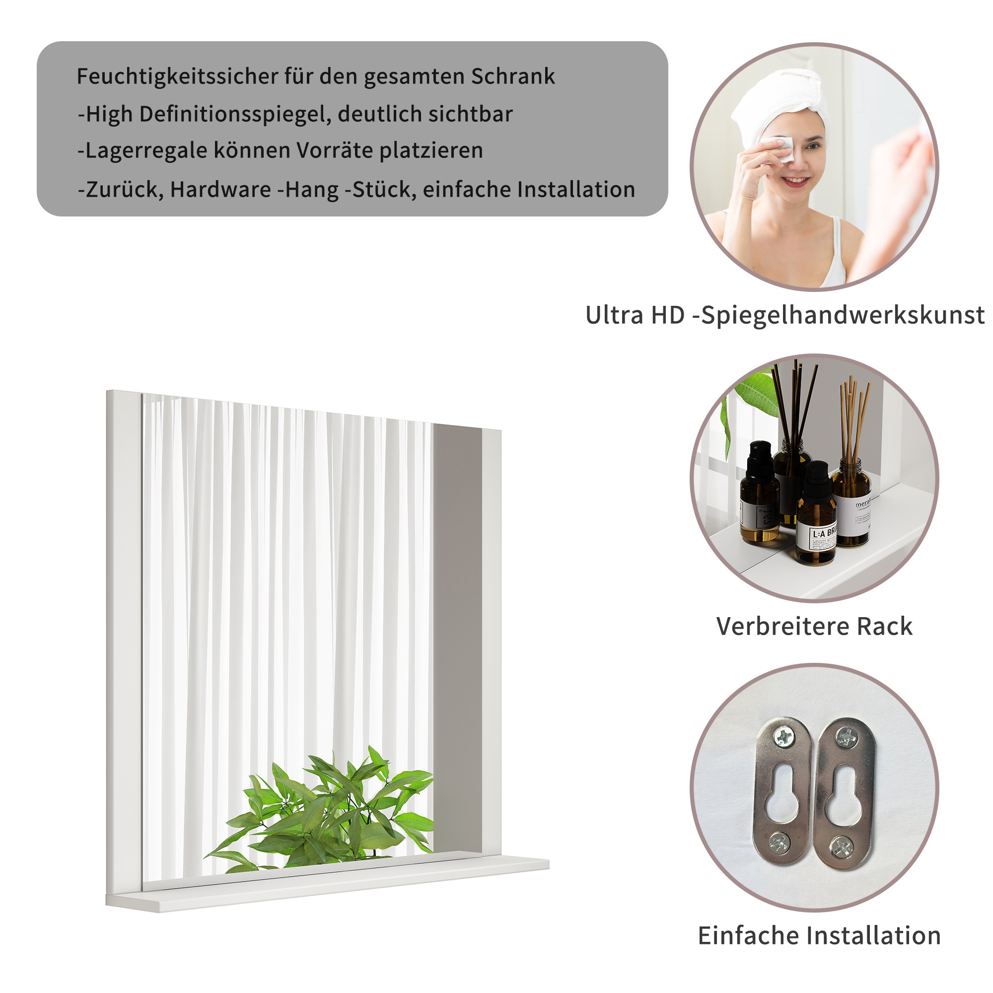 welltime Badspiegel »AMSTERDAM« in zwei Breiten 60cm, 80cm mit praktischer Ablagefläche