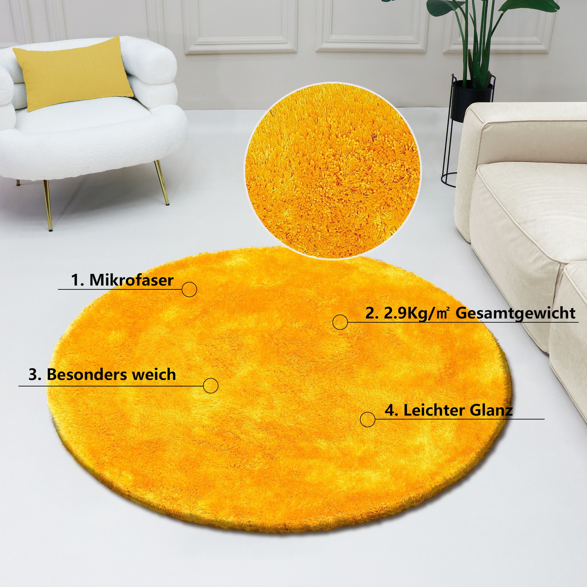 Bruno Banani Hochflor-Teppich »Dana Teppich, Kundenliebling«, rund, 30 mm Höhe, unifarben, Mikrofaser Teppiche, Wohnzimmer, Schlafzimmer, Esszimmer