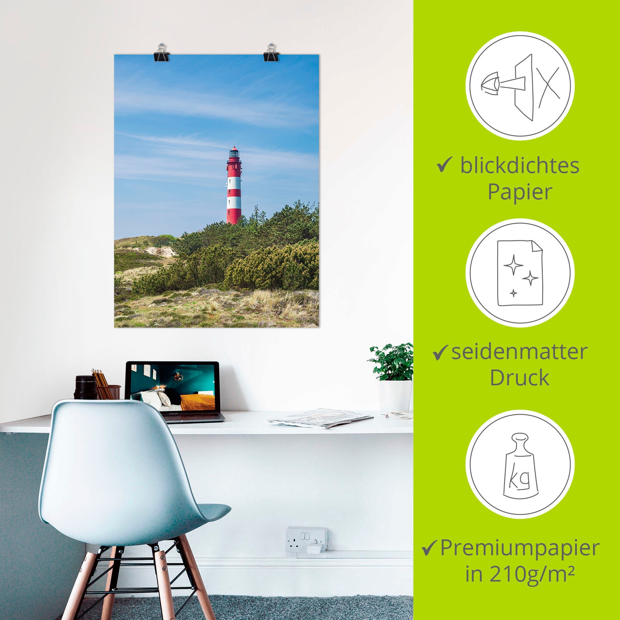 Artland Wandbild »Leuchtturm in Wittdün auf Insel Amrum«, Gebäude, (1 St.), als Alubild, Leinwandbild, Wandaufkleber oder Poster in versch. Größen