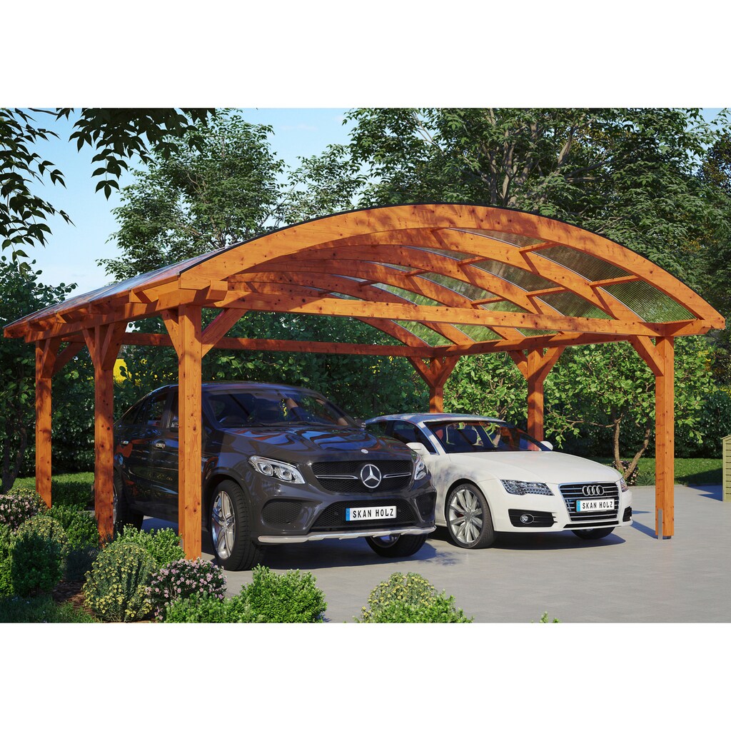 Skanholz Doppelcarport »Franken«, Leimholz-Nordisches Fichtenholz, 550 cm, hellbraun