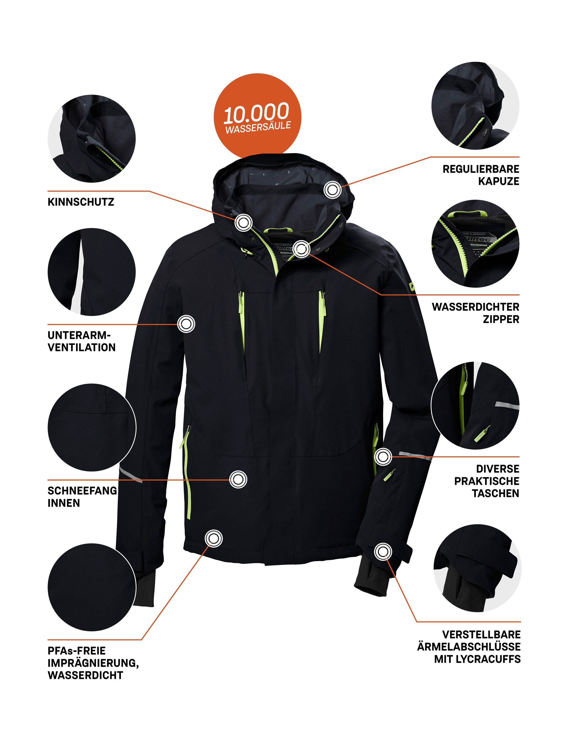 Killtec Funktionsjacke »KOW 26 MN JCKT«, Atmungsaktive, wasser- und winddichte Skijacke mit Schneefang