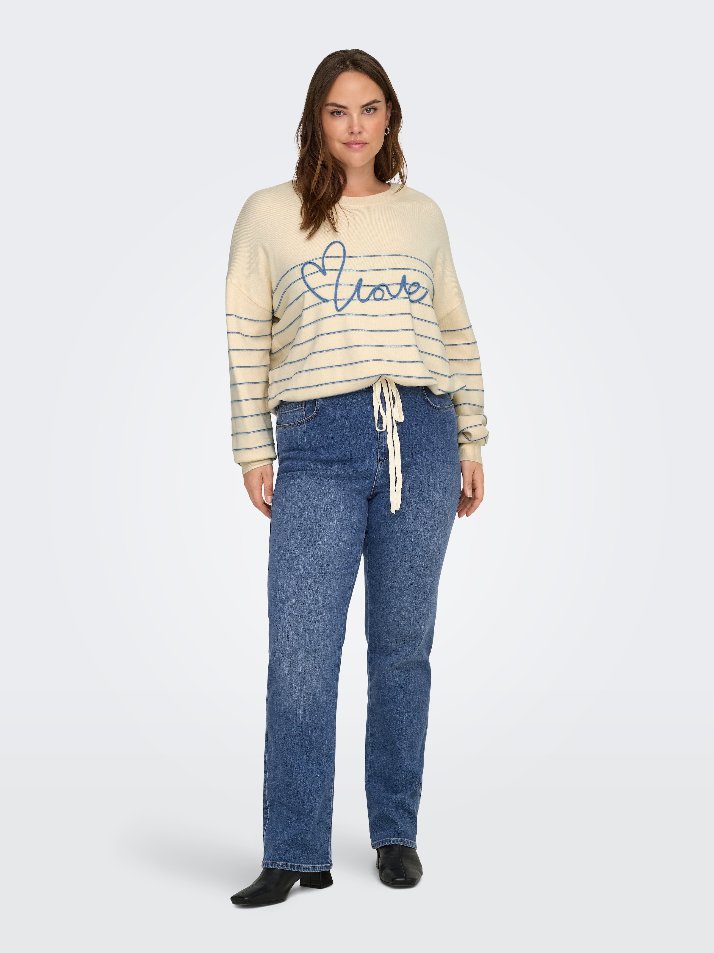 ONLY CARMAKOMA Rundhalspullover »CARSIGNE LS TEXT DETAIL O-NECK KNT«