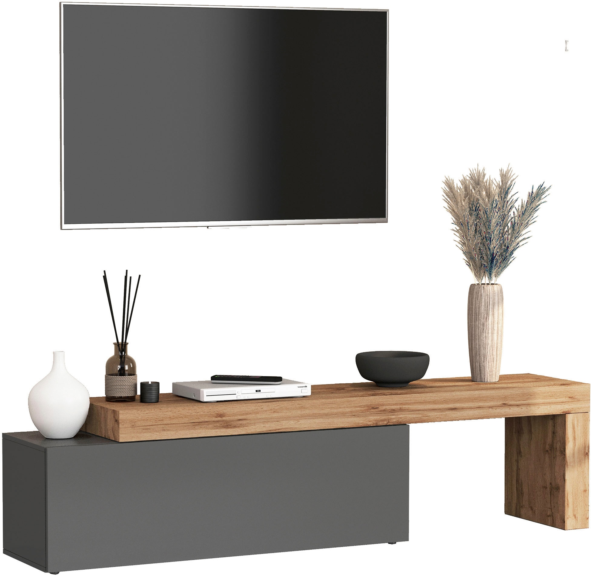 INOSIGN Lowboard »Chronos TV-Board, T-Schrank«, (1 St., Breite verstellbar von 180 bis 290 cm), Breite 240 cm TV-Board,Lowboard,1 Klappe und ein L-Förmiger Aufsatz