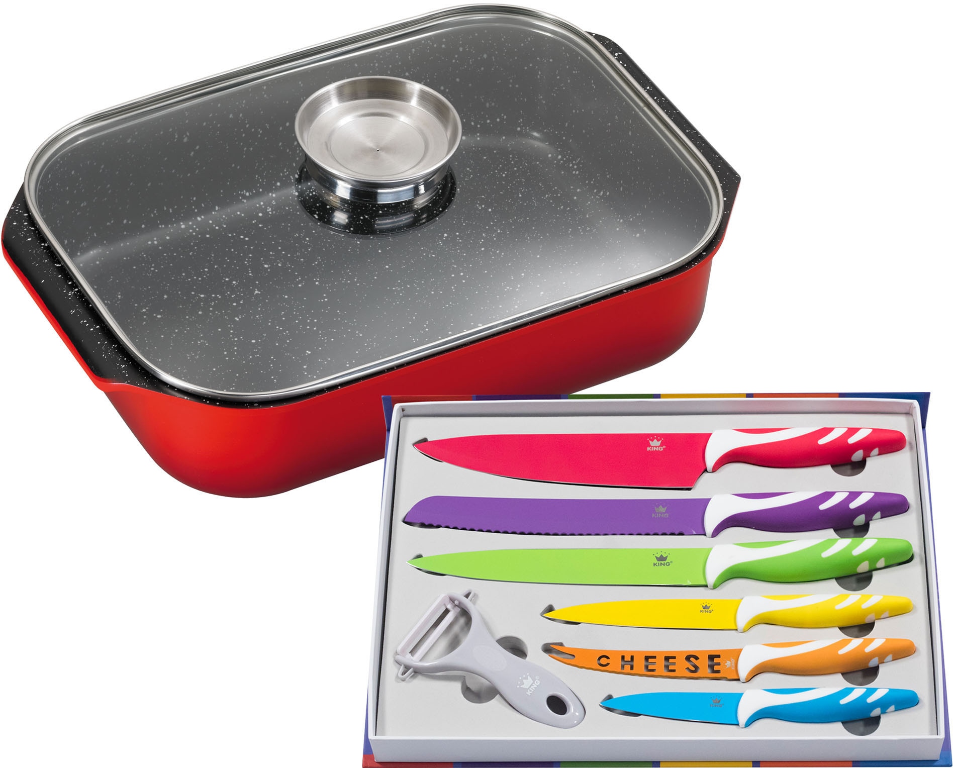 KING Bräter, Aluminiumguss, (Set, 9 tlg.), Bräter-/Schmortopf+Glasdeckel,Ke günstig online kaufen