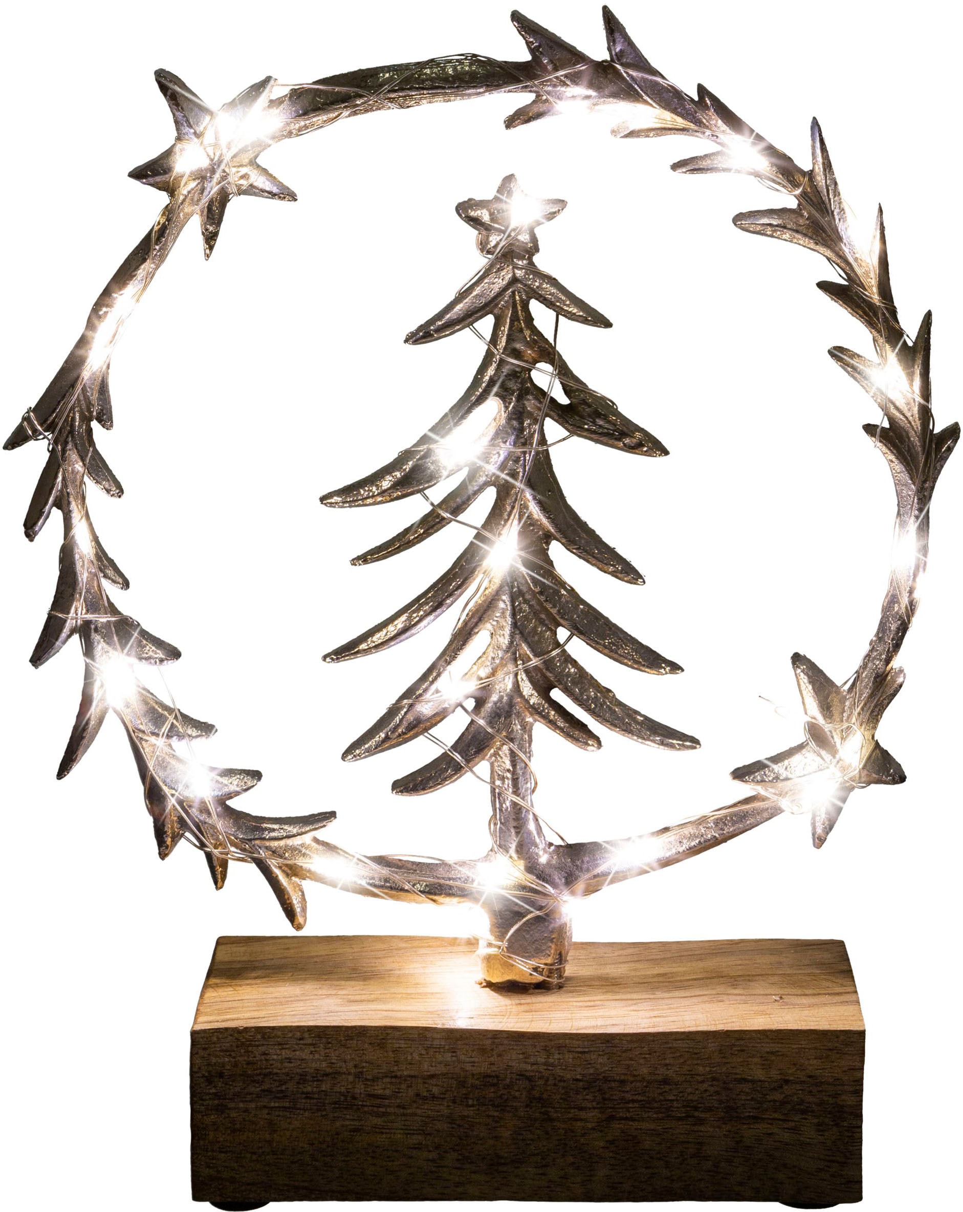Creativ deco Dekoobjekt »LUMEN, Deko mit Beleuchtung, Kranz mit Tannenbaum«, Weihnachtsdeko, Batteriebetrieb