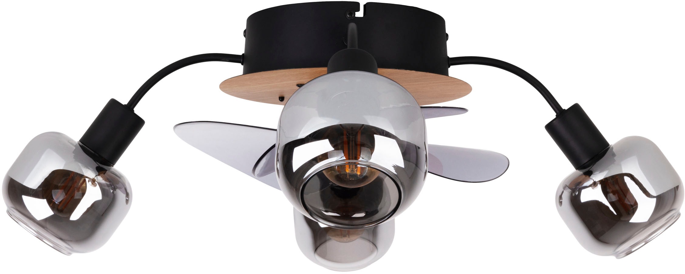 näve Deckenleuchte »Fumoso Deckenventilator«, 4 flammig, Leuchtmittel E14 | ohne Leuchtmittel, Deckenlampe, Ventilator, Fernbedienung, 4flg., E14 exkl., Glasschirme