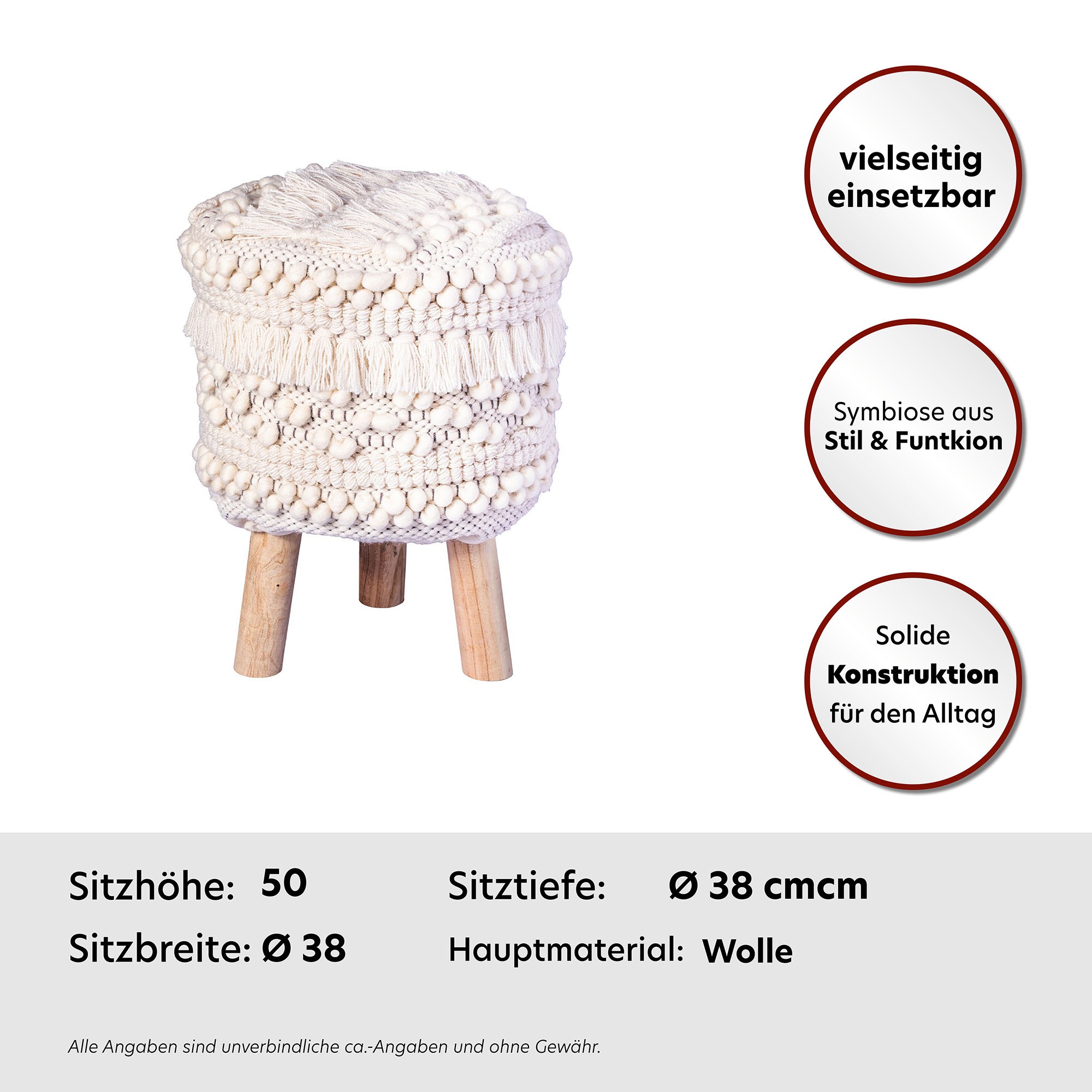 Kayoom Sitzhocker »Hocker Bohist 325, charaktergebende Strukturen mit Fransen und Quasten«, (1 St.), handgefertigtes Unikat, Boho-Style, gut kombinierbar