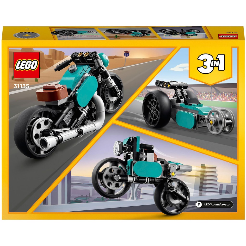 LEGO® Konstruktionsspielsteine »Oldtimer Motorrad (31135), LEGO® Creator 3in1«, (128 St.)