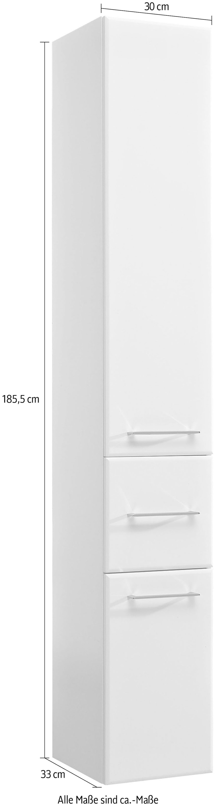 Saphir Hochschrank »Quickset 376 Badschrank 30 cm breit, 2 Türen, 1 Schublade« Badezimmer-Hochschrank, Weiß Hochglanz, Griffe in Chrom glänzend