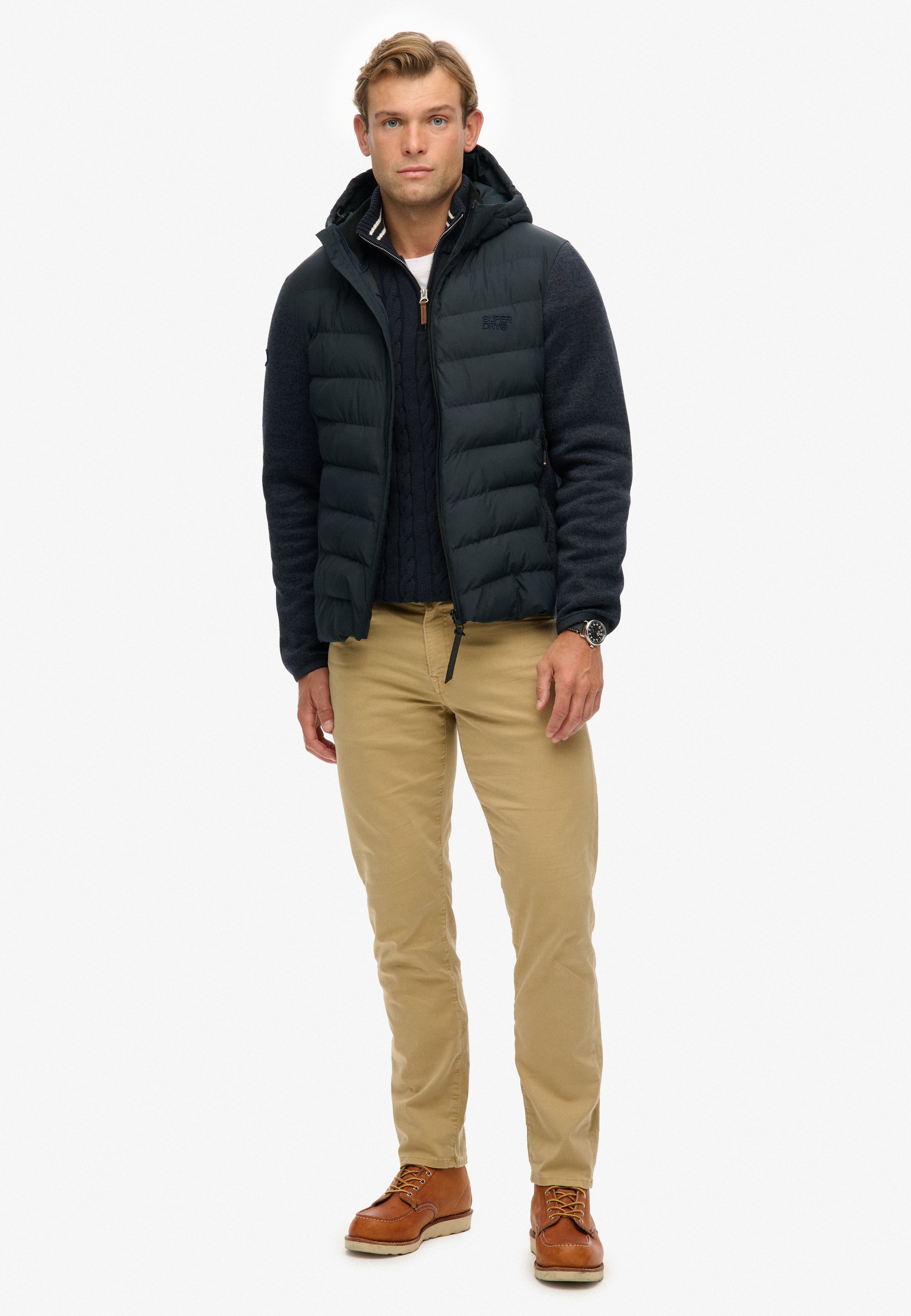 Superdry Steppjacke »HOODED STORM KNIT HYBRID JKT« mit Kapuze