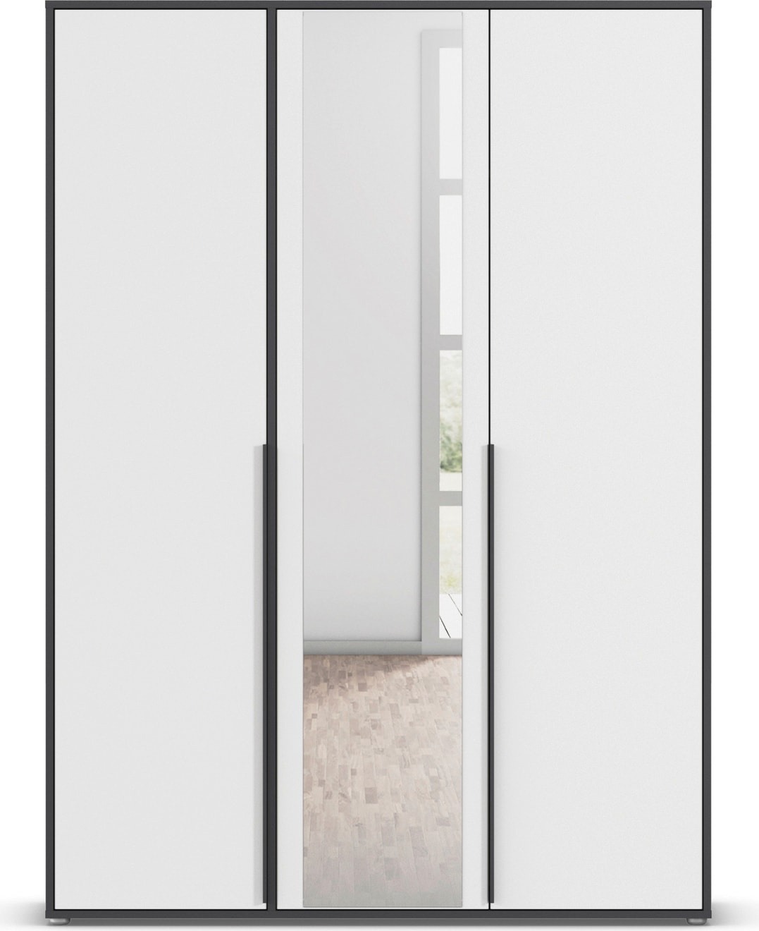 rauch Drehtürenschrank »Kleiderschrank Schrank Garderobe Wäscheschrank NAGATA mit Spiegel«, (in 3 verschiedenen Ausstattungen BASIC/CLASSIC/PREMIUM), und modernen Stangengriffen in Graumetallic TOPSELLER MADE IN GERMANY