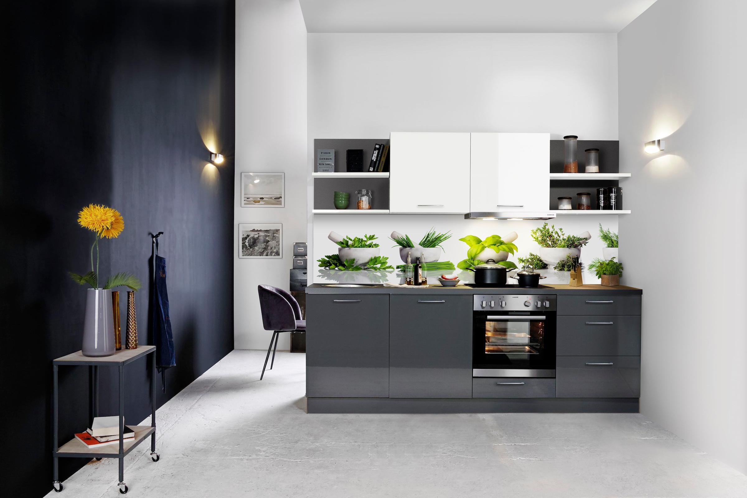 KOCHSTATION Küchenzeile »"KS-Jena", vormontiert, Breite 240 cm«, mit Soft-Close-Funktion, wahlw. mit E-Geräten inkl. Geschirrspüler