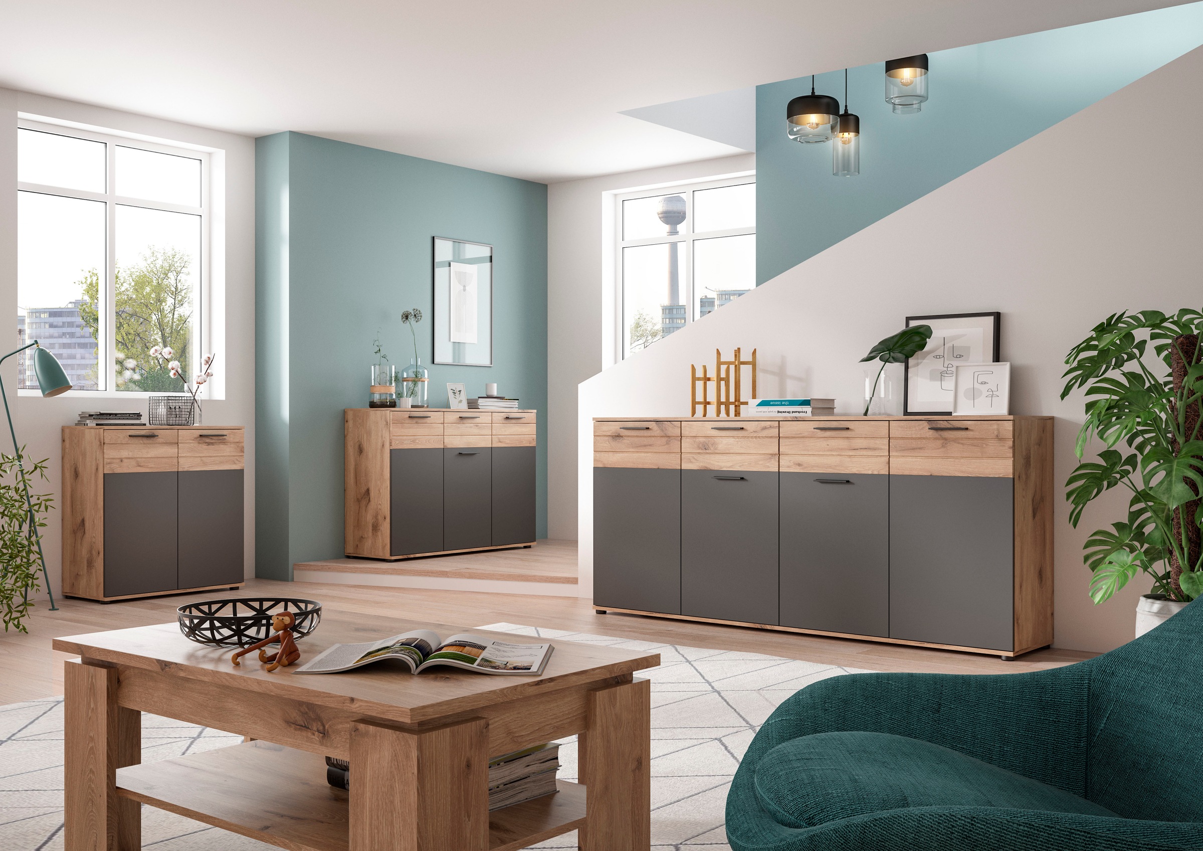 INOSIGN Sideboard »Riga, Breite 90 cm, 2 Türen mit Softclose, 4 Einlegeböden, 6 Fächer«, hochwertige Rillenfräsung, Schuhkommode, Kommode, Anrichte, Schrank