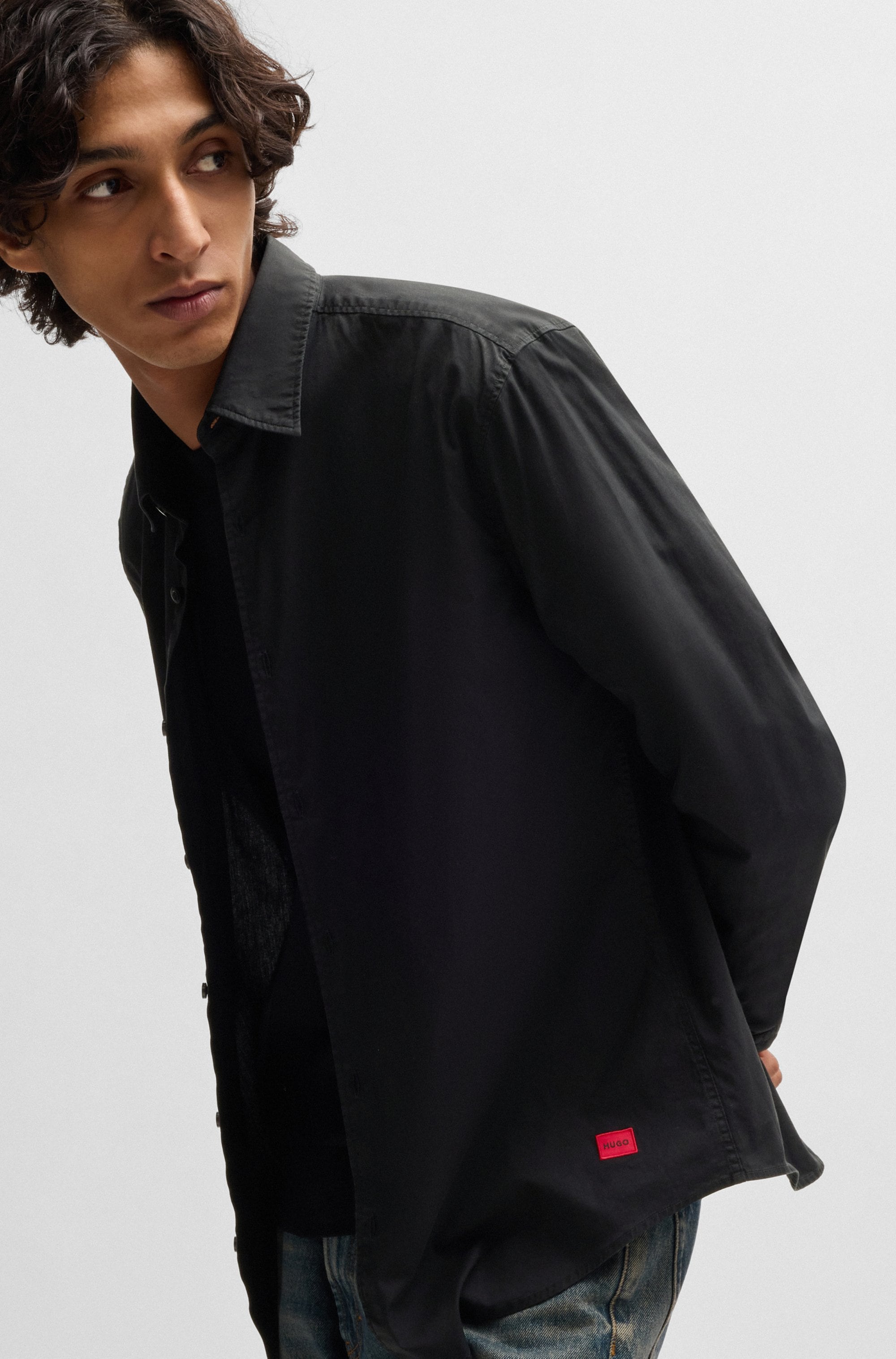 HUGO Langarmhemd »Ermo« Kentkragen, Slim Fit, Baumwoll-Mix