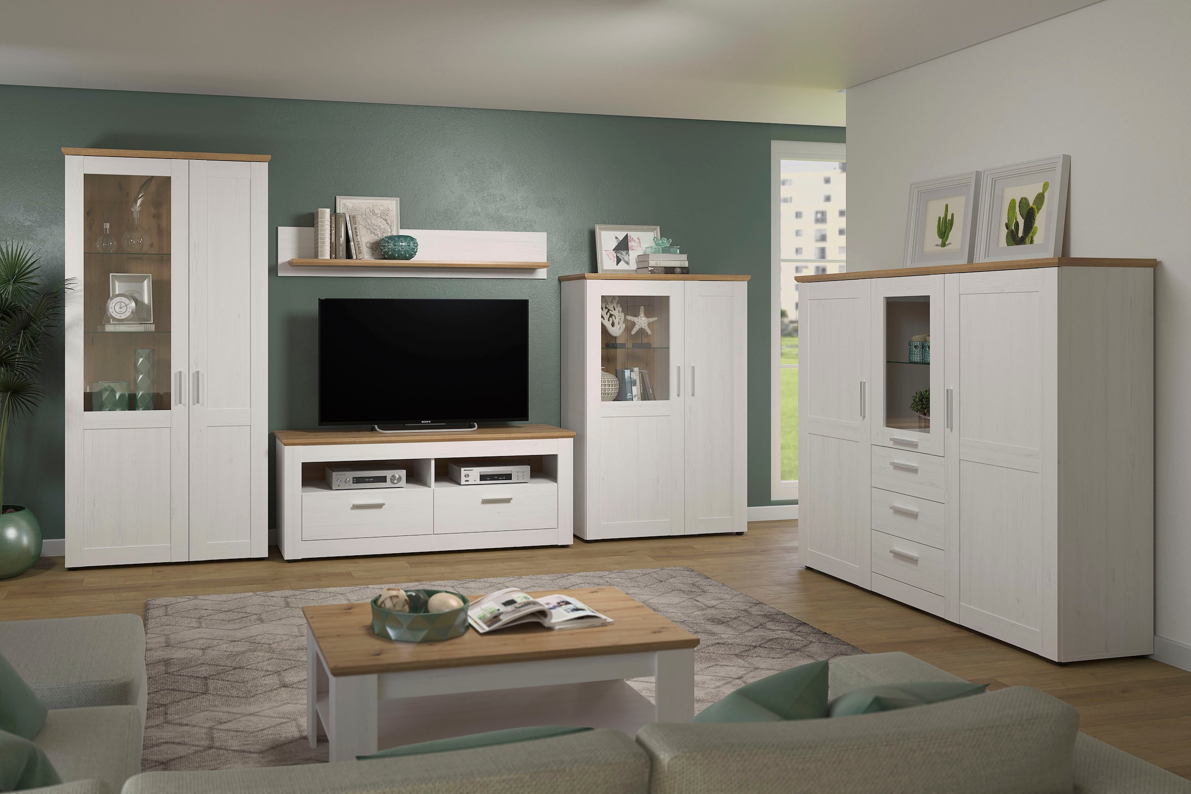 Home affaire Highboard »Nybro«, Vitrine, wechselseitig montierbarer Türanschlag, Breite 159 cm