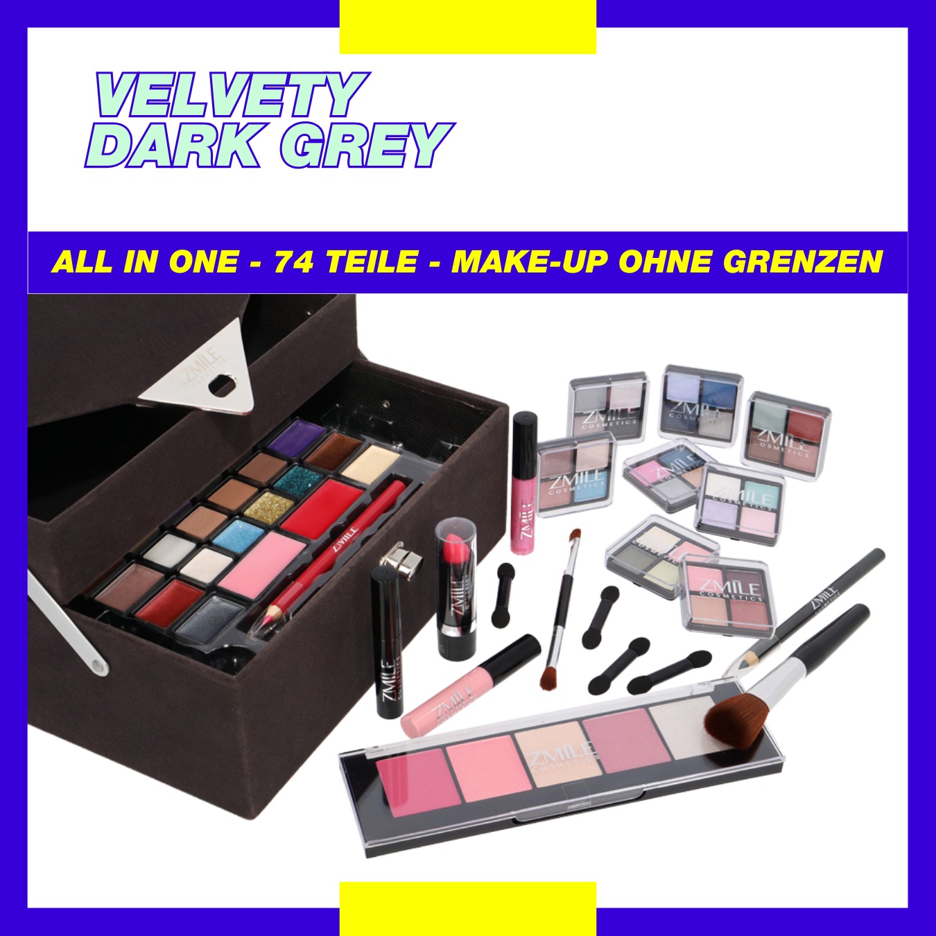 ZMILE COSMETICS Kosmetik-Koffer »'Beauty Case Velvety' (dark grey)«, (72 tlg.), mit veganer Formulierung