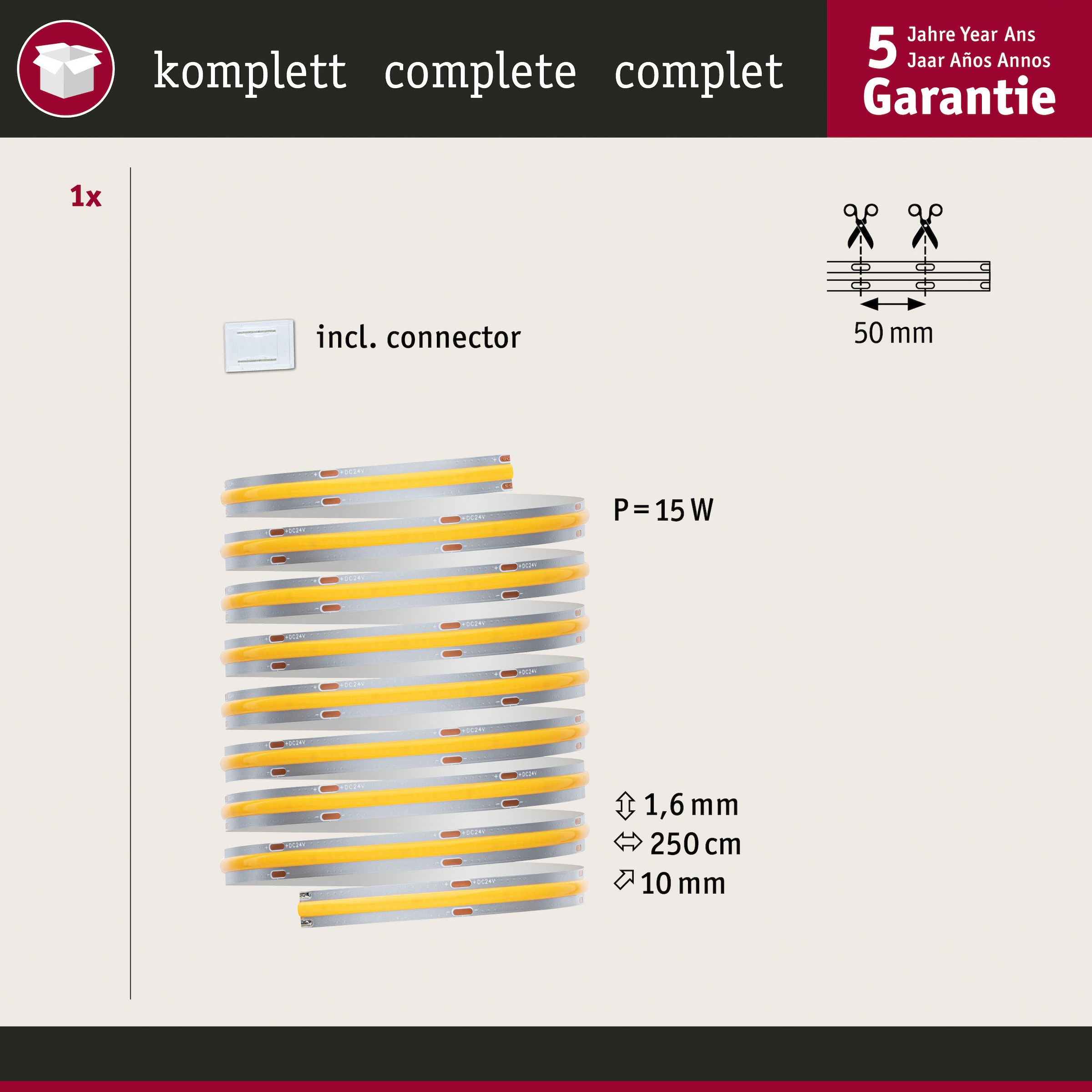 Paulmann LED-Streifen »MaxLED 500 Full-Line COB Einzelstripe 2,5m Warmweiß 15W 1250lm 2700K«, 1 St.-flammig