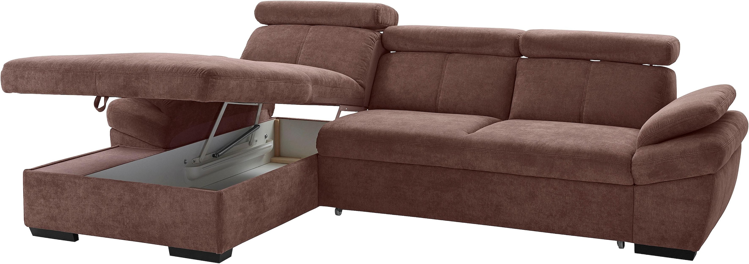 exxpo - sofa fashion Ecksofa »Salerno, inkl. Kopf- und Armteilverstellung, elegant & bequem, L-Form«, wahlweise mit Bettfunktion und Bettkasten, tolle Detailverarbeitung
