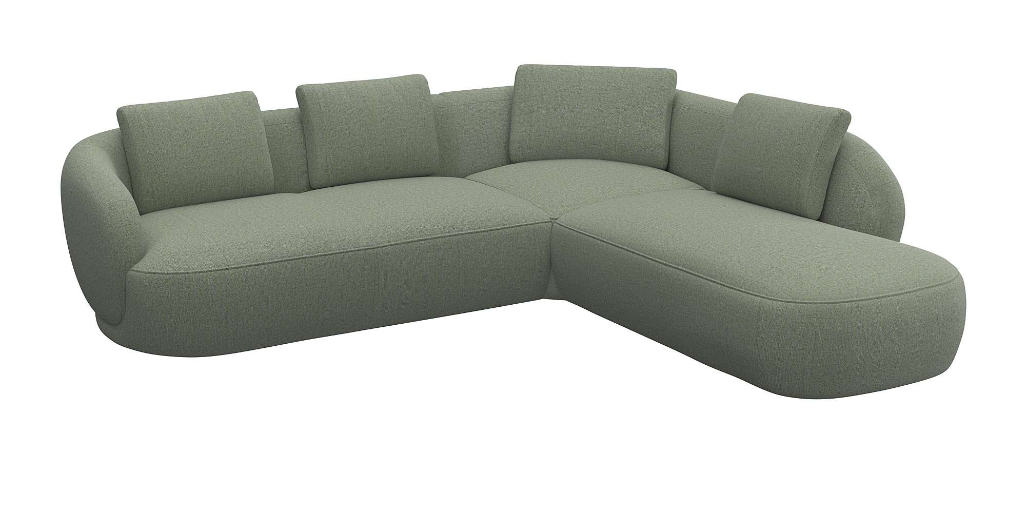 FLEXLUX Ecksofa »Torino, rund, L-Form, Sofa-Ecke mit Ottomane«, Modernes, organisches Sofa-Design, Kaltschaum, Wellenunterfederung