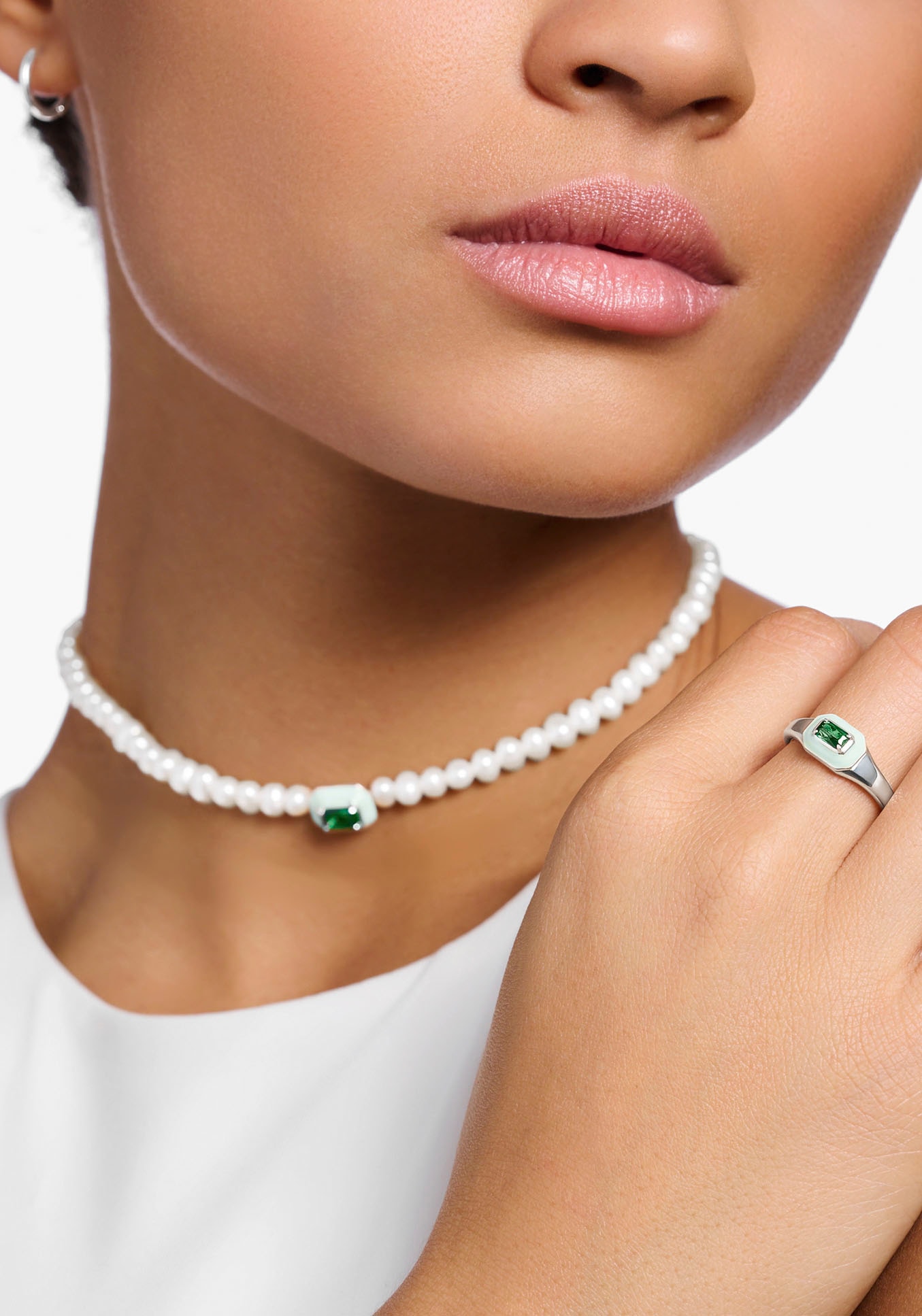 THOMAS SABO Fingerring »mit grünem Stein, TR2434-496-6-52,54,56,58«, mit Emaille - mit Glas-Keramik Stein